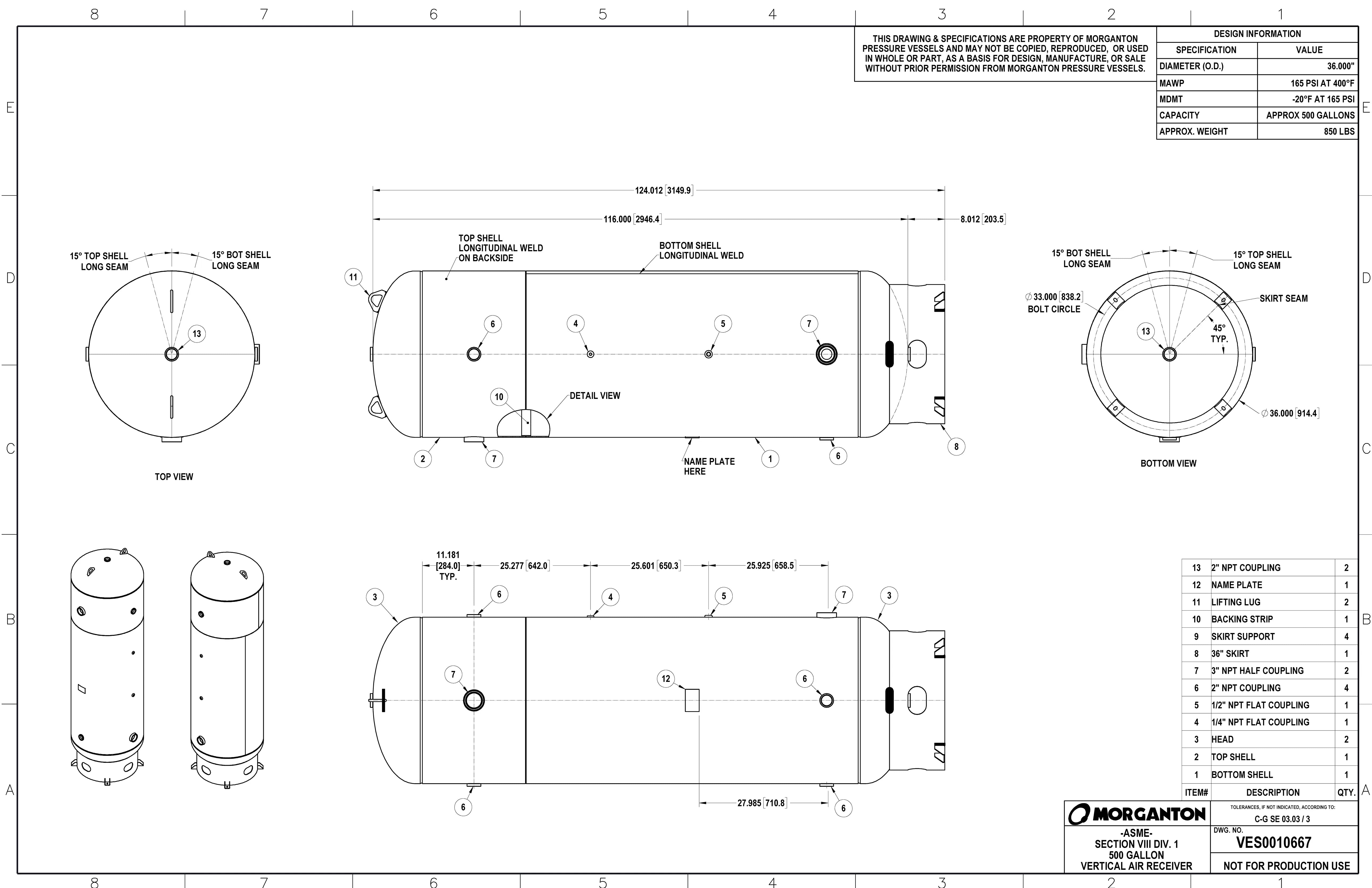 500 Gallon 165 PSI Vertical Air Tank with Base ring by Morganton | VES0010667 Morganton