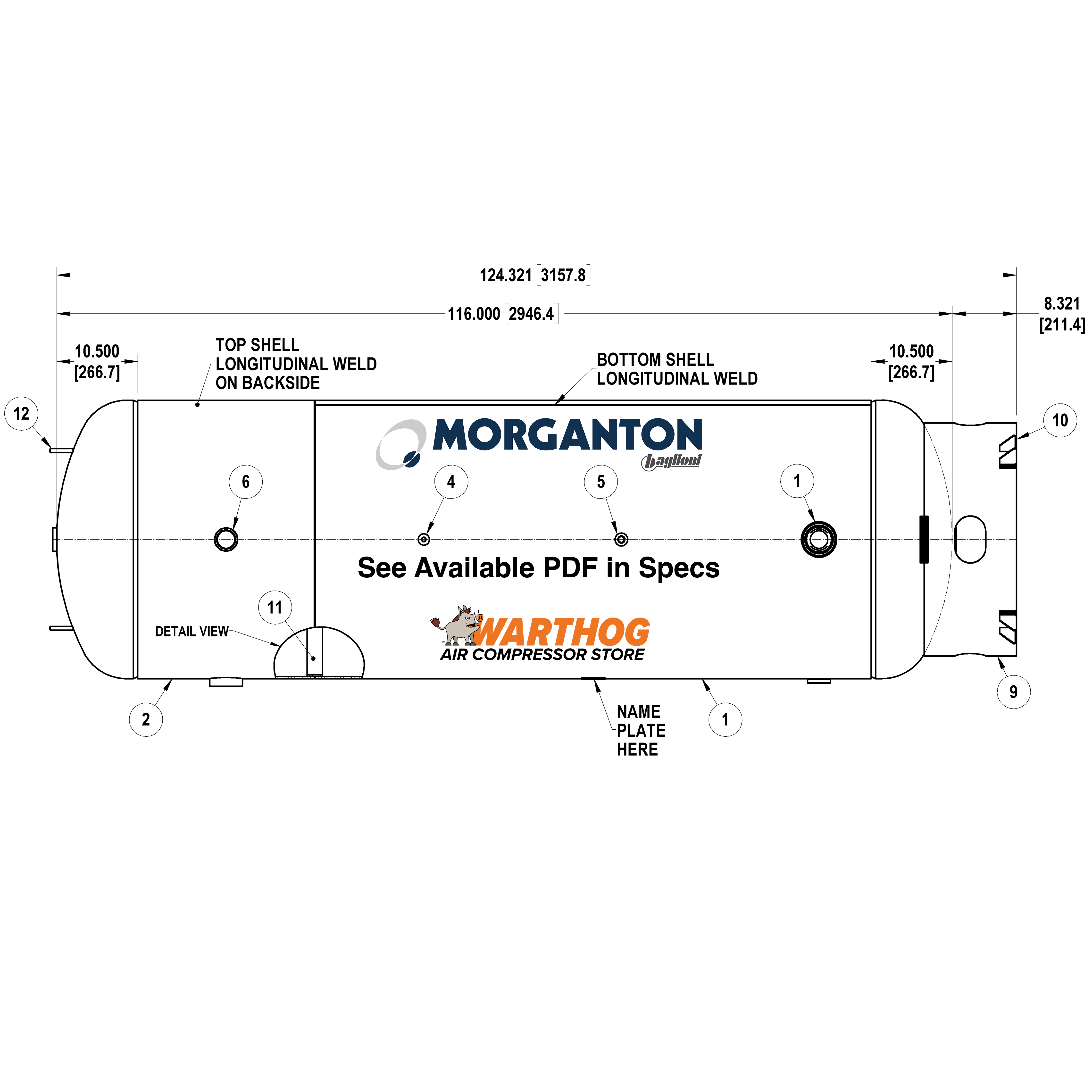 500 Gallon 200PSI Vertical Air Tank with Base ring by Morganton | VES0010668