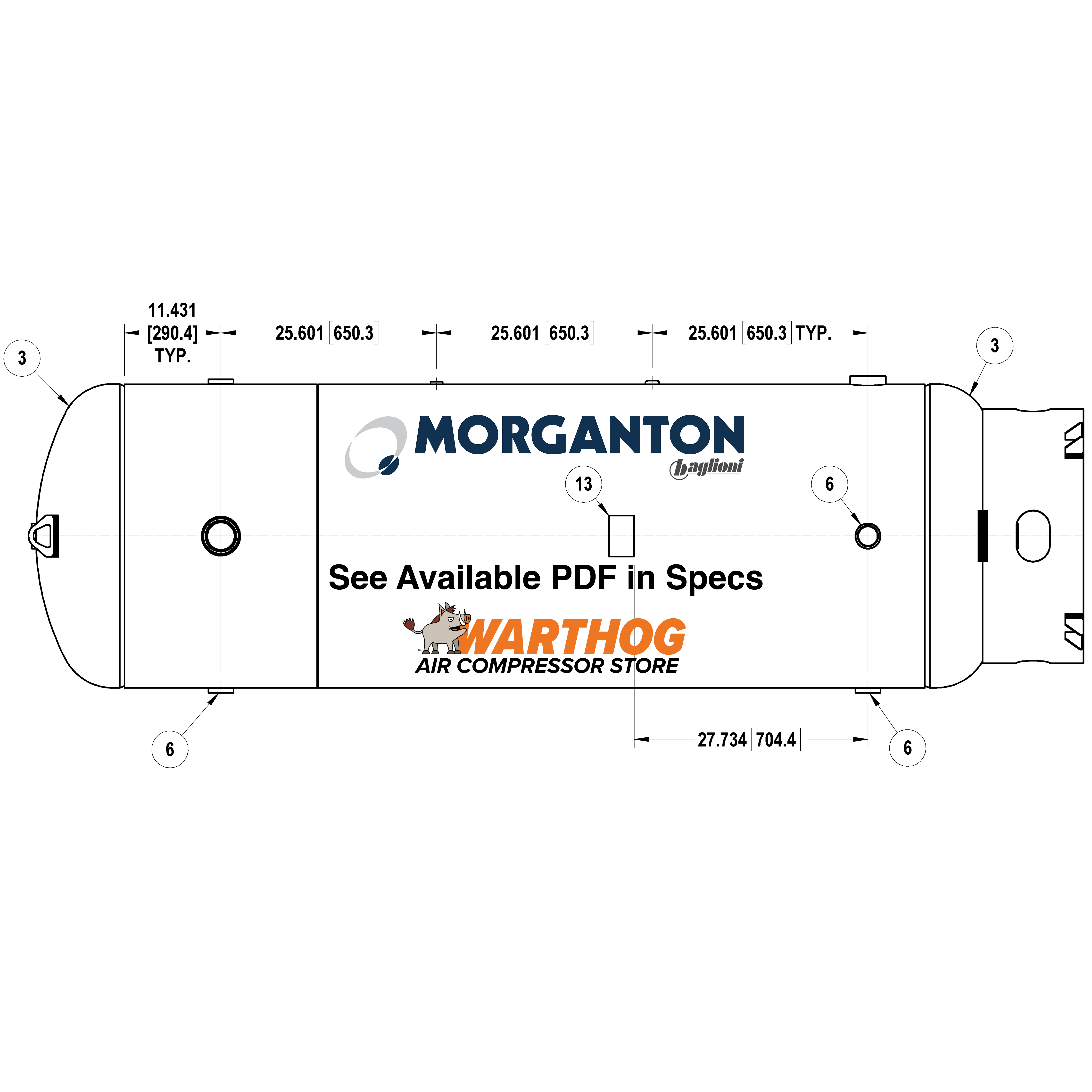 500 Gallon 200PSI Vertical Air Tank with Base ring by Morganton | VES0010668