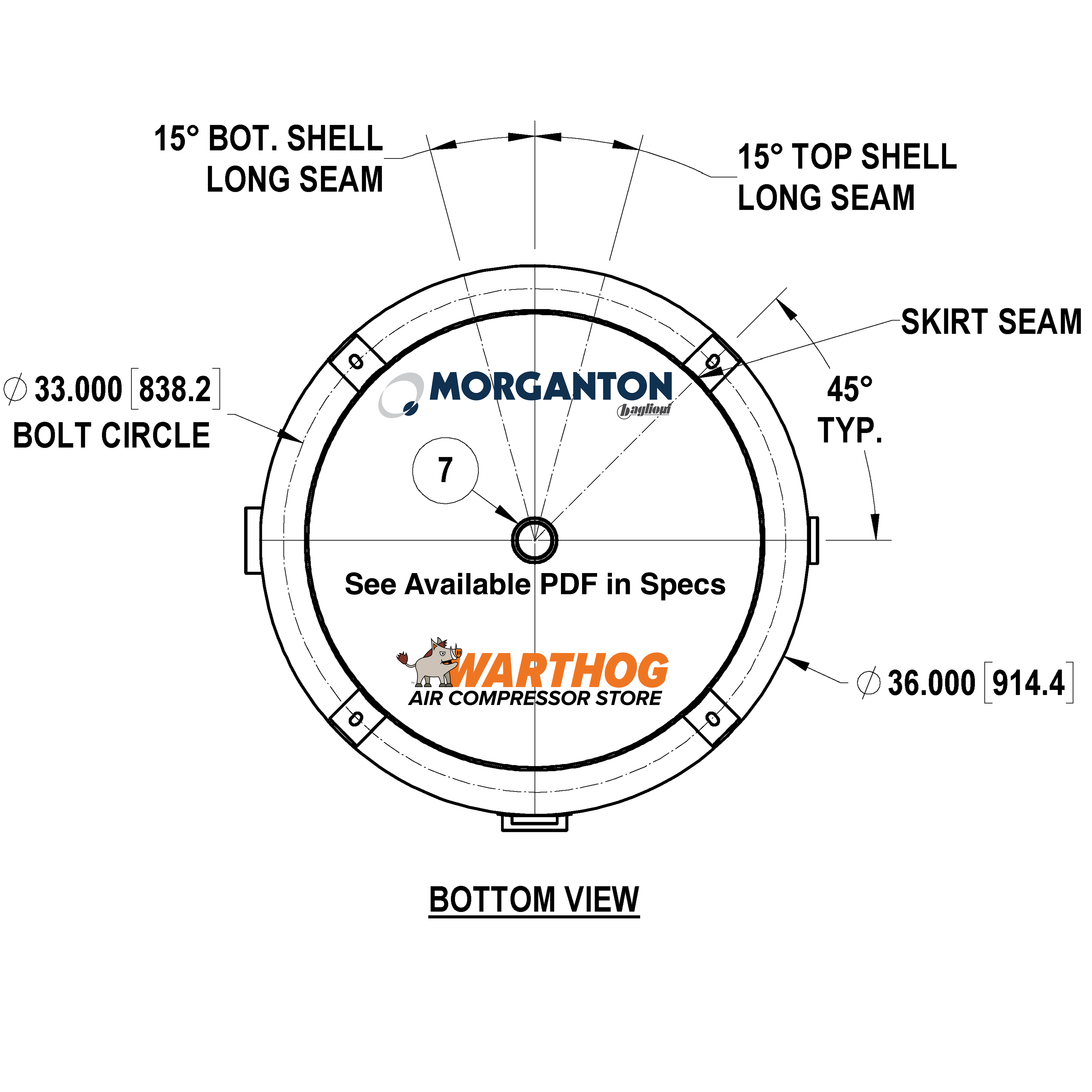 500 Gallon 200PSI Vertical Air Tank with Base ring by Morganton | VES0010668
