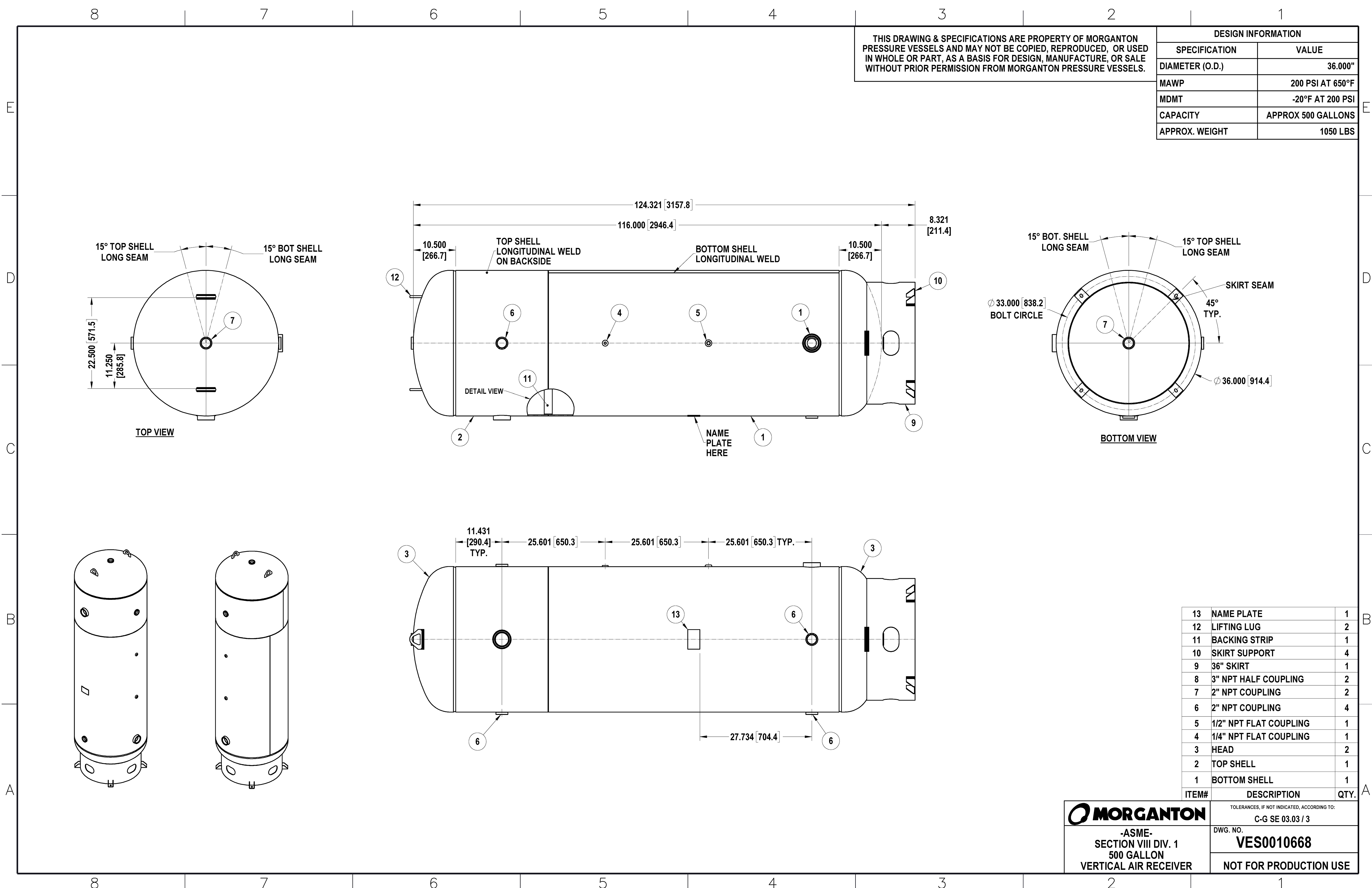 500 Gallon 200PSI Vertical Air Tank with Base ring by Morganton | VES0010668