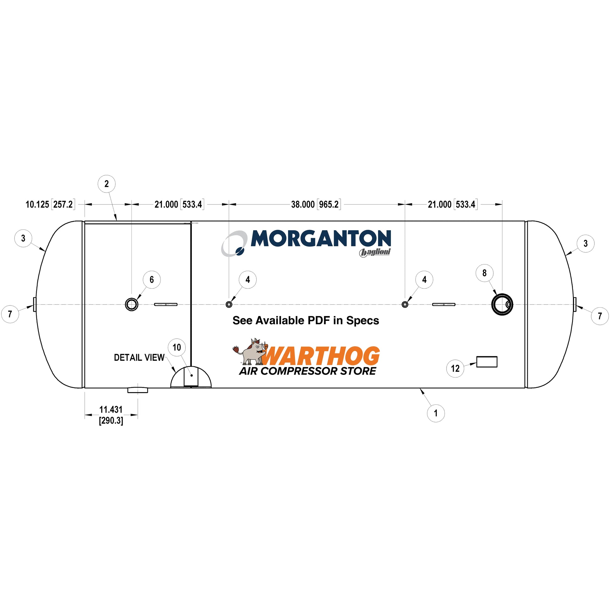 500 Gallon 200PSI Horizontal Air Tank with Saddle by Morganton | VES0010721 Morganton