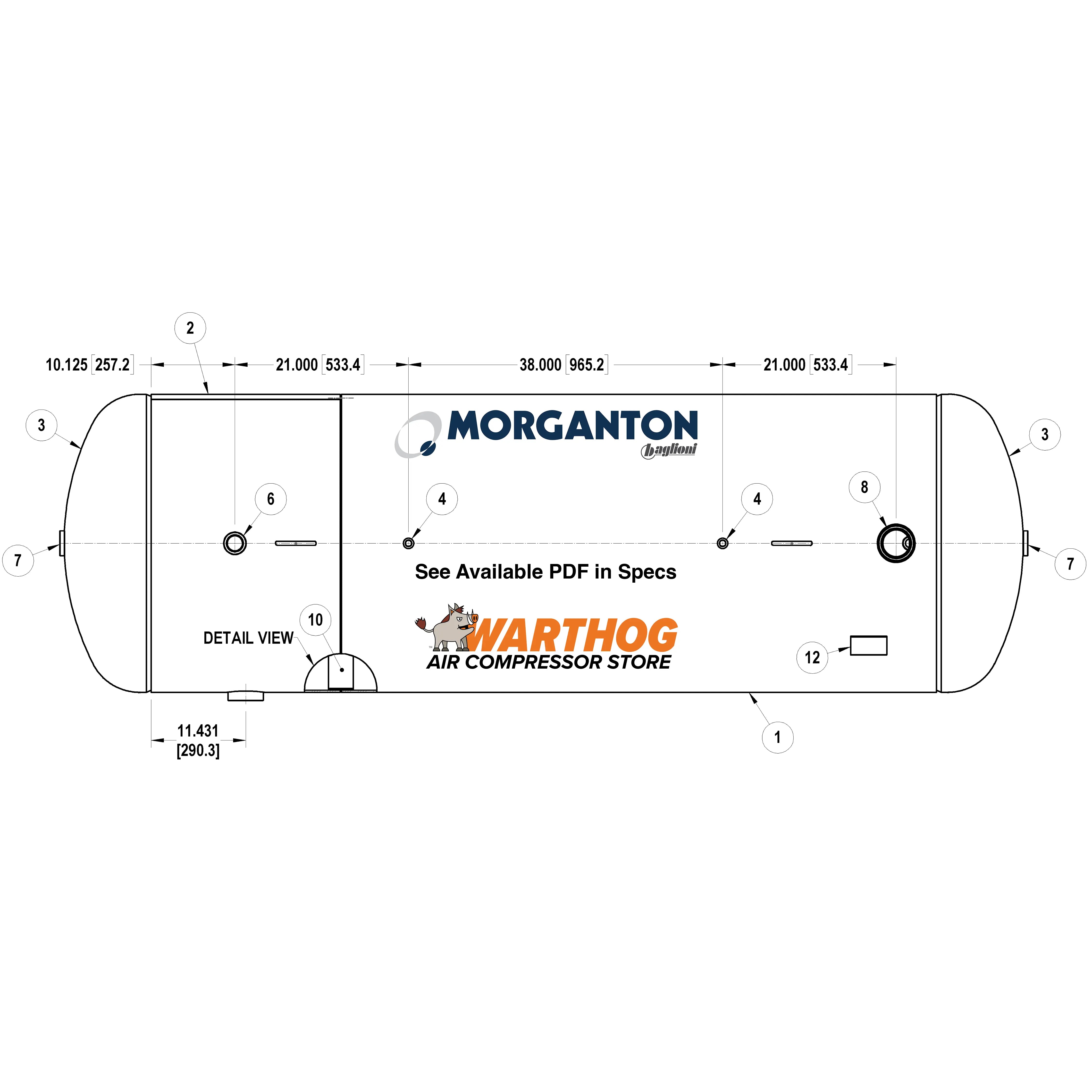 500 Gallon 200PSI Horizontal Air Tank with Saddle by Morganton | VES0010721 Morganton