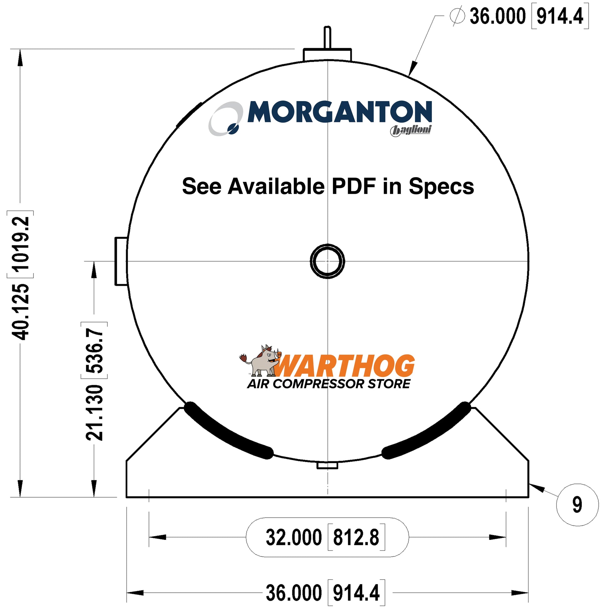 500 Gallon 200PSI Horizontal Air Tank with Saddle by Morganton | VES0010721 Morganton
