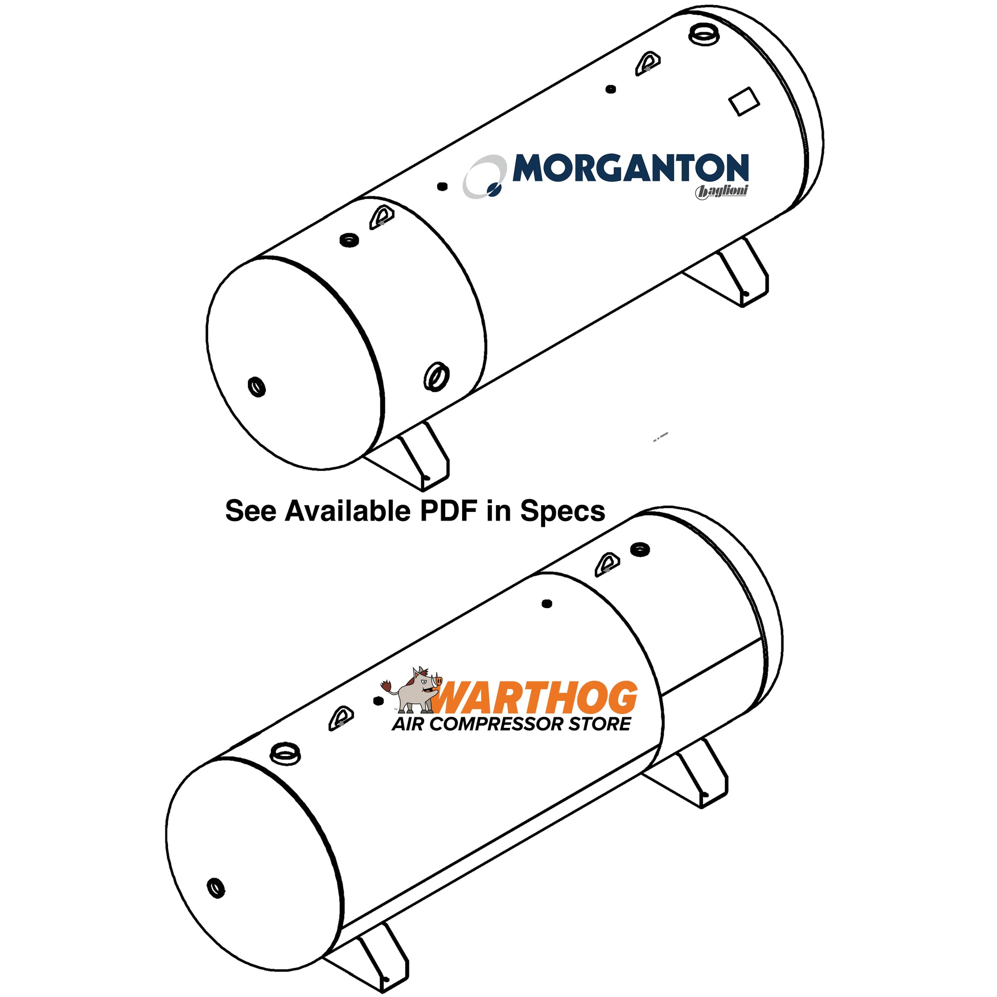 500 Gallon 200PSI Horizontal Air Tank with Saddle by Morganton | VES0010721 Morganton