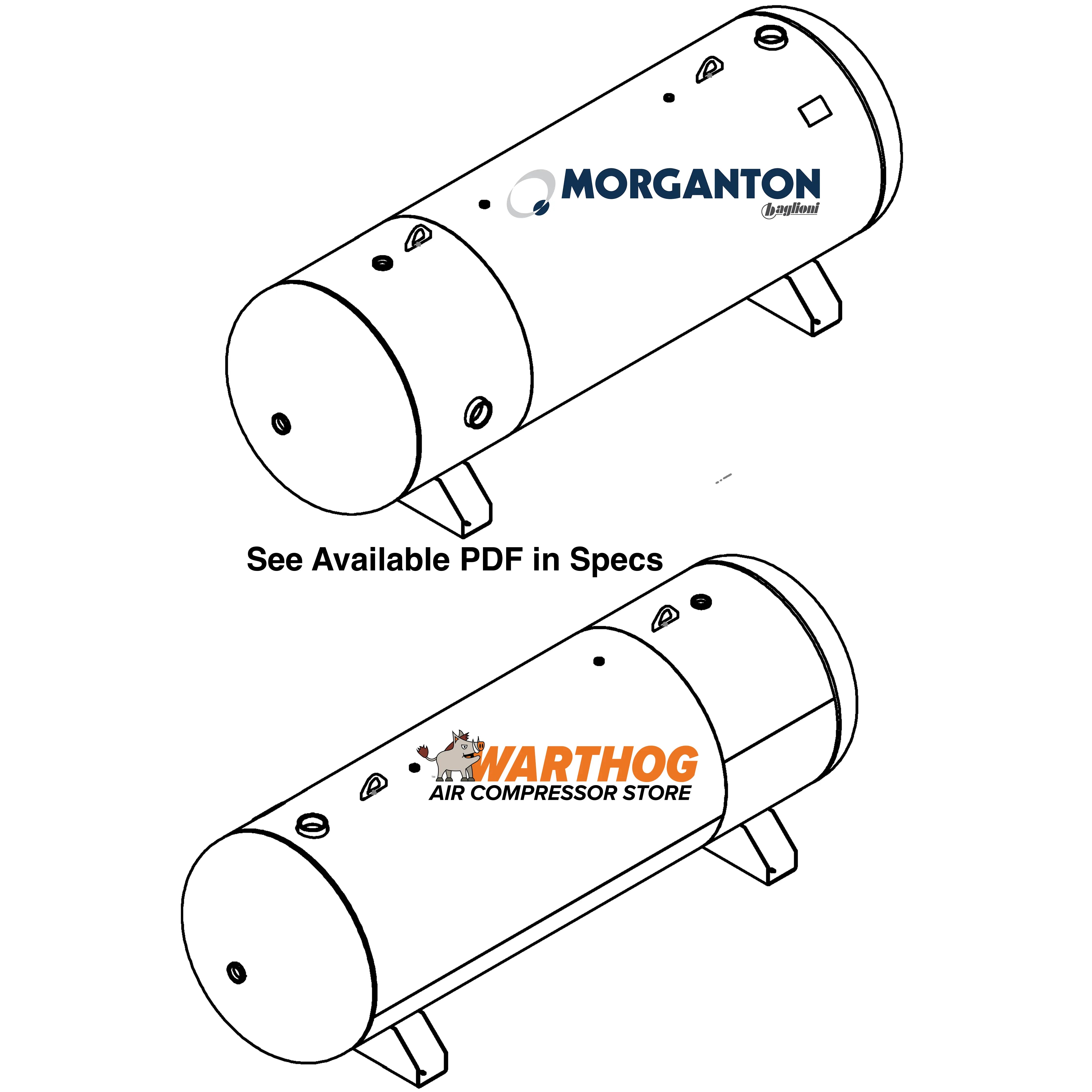 500 Gallon 200PSI Horizontal Air Tank with Saddle by Morganton | VES0010721 Morganton