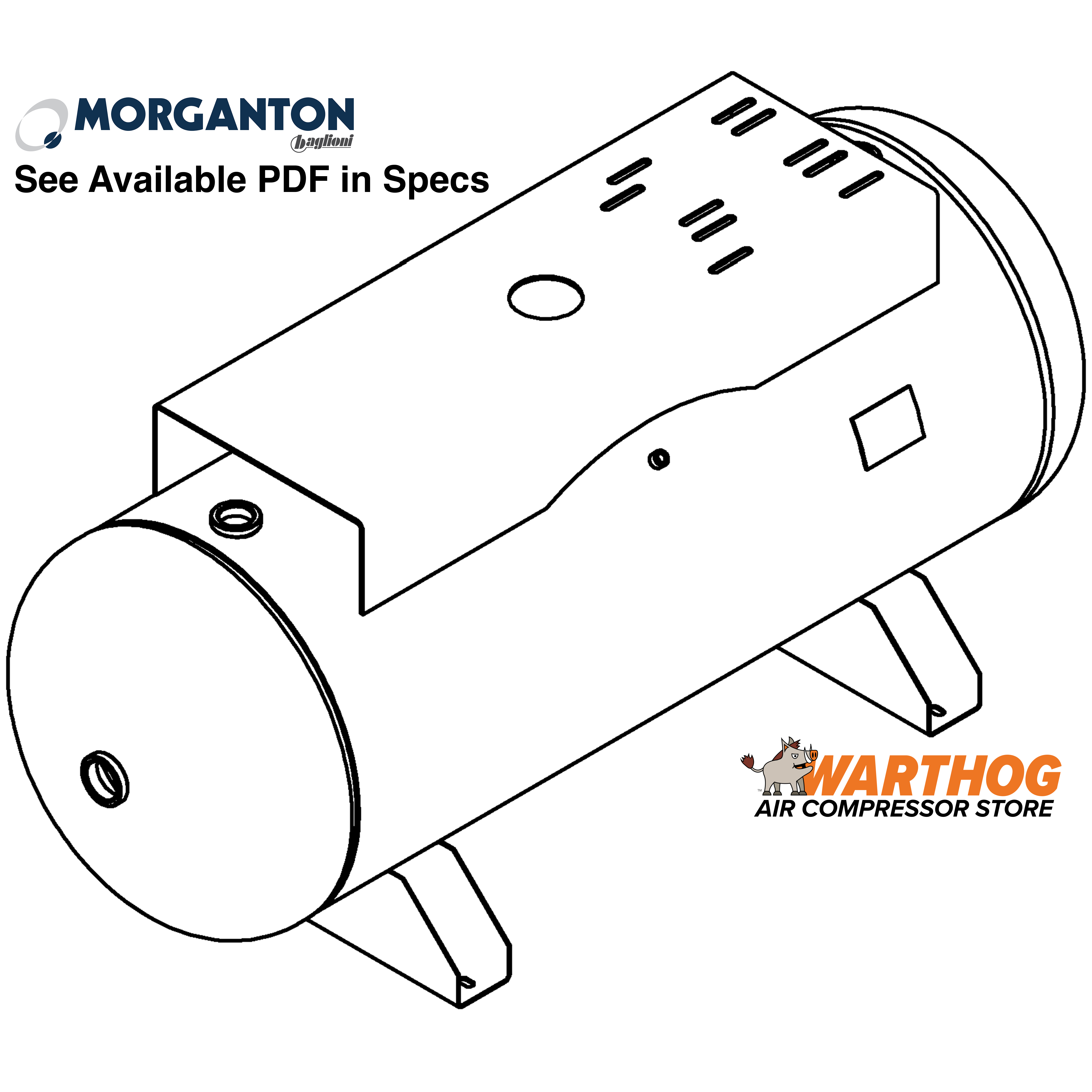 120 Gallon 300PSI Horizontal Air Tank with Saddle Feet and Top Plate By Morganton | VES0011090