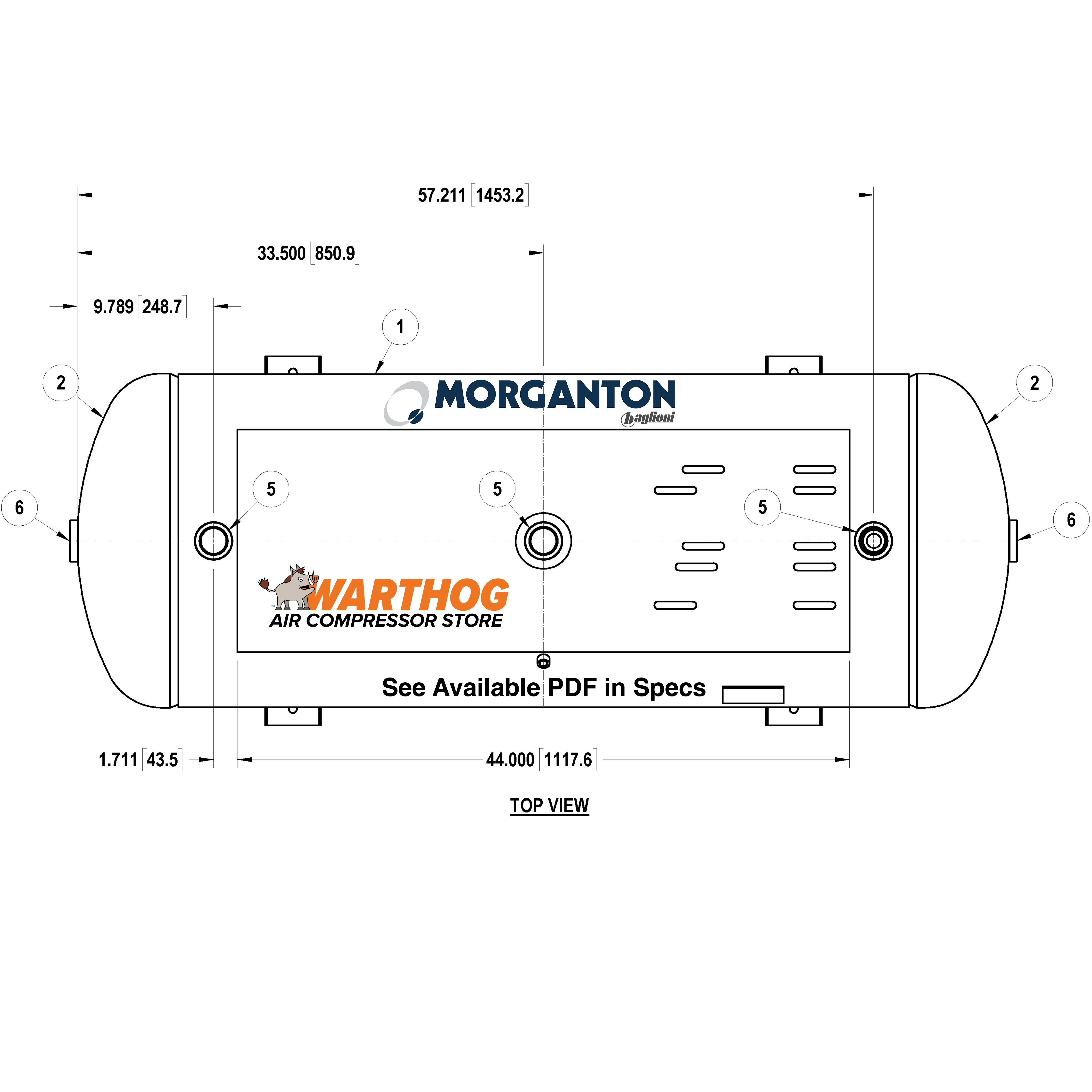 120 Gallon 300PSI Horizontal Air Tank with Saddle Feet and Top Plate By Morganton | VES0011090
