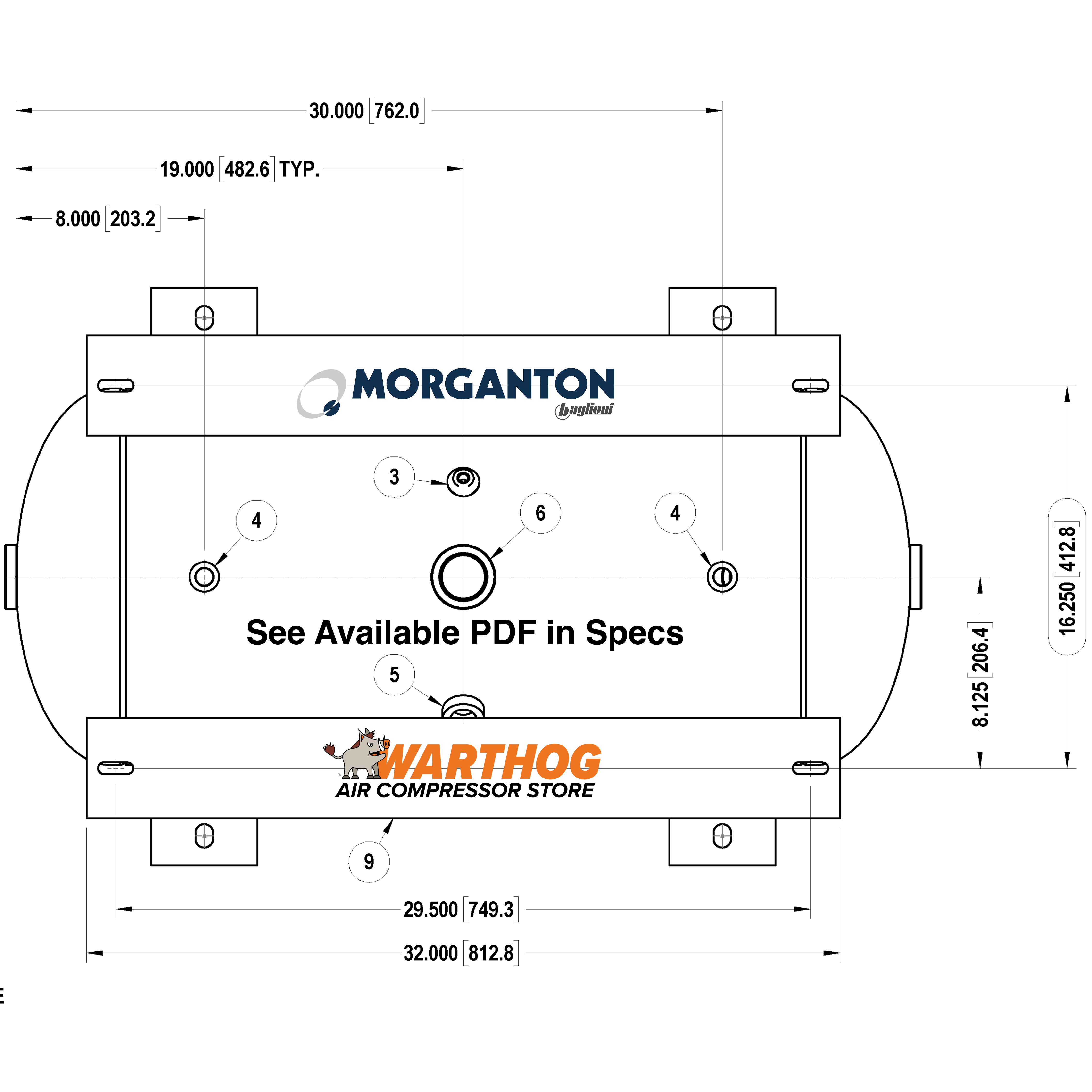 30 Gallon 200PSI Grasshopper Horizontal Air Tank By Morganton | VES0011194