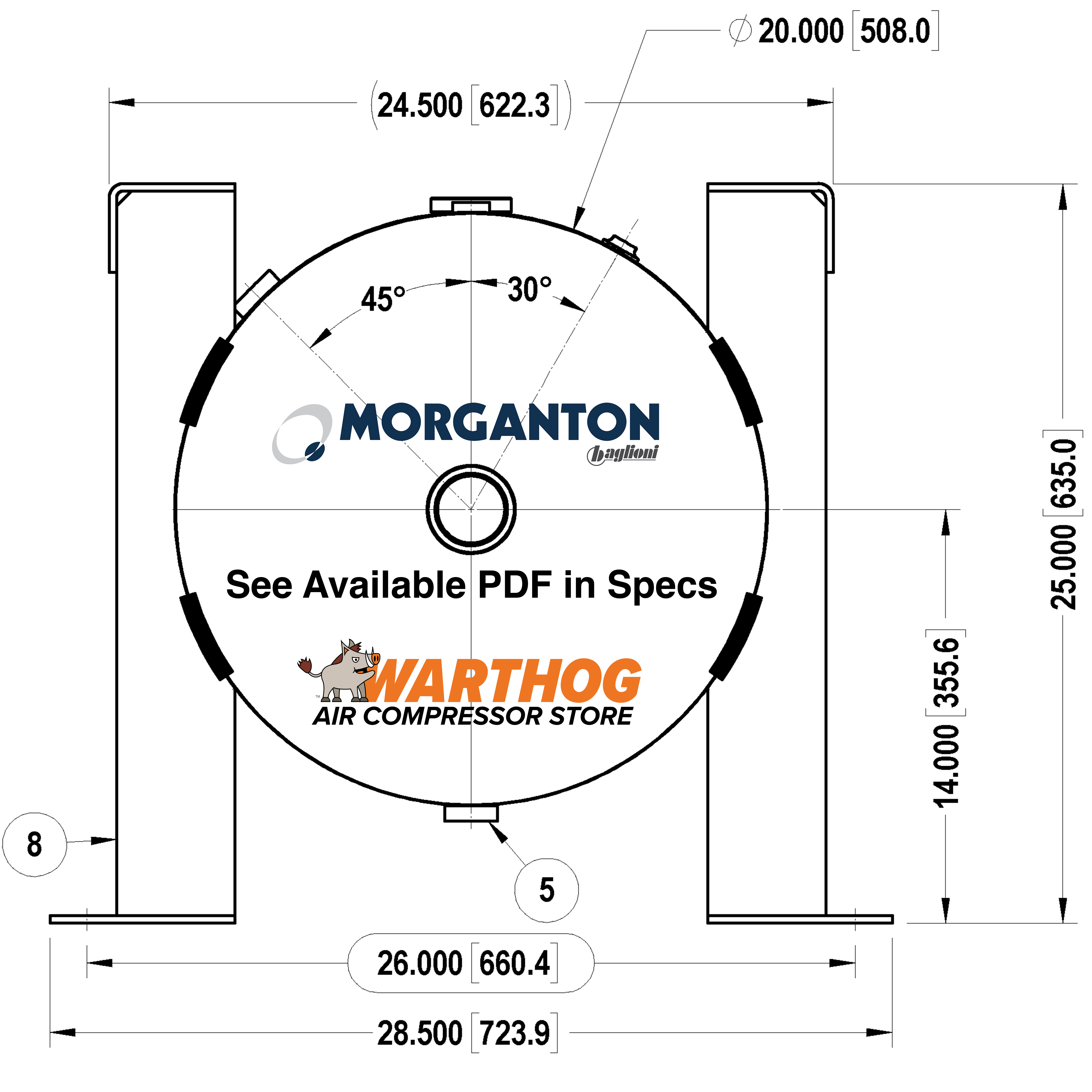 60 Gallon 200PSI Grasshopper Horizontal Air Tank By Morganton | VES0011195