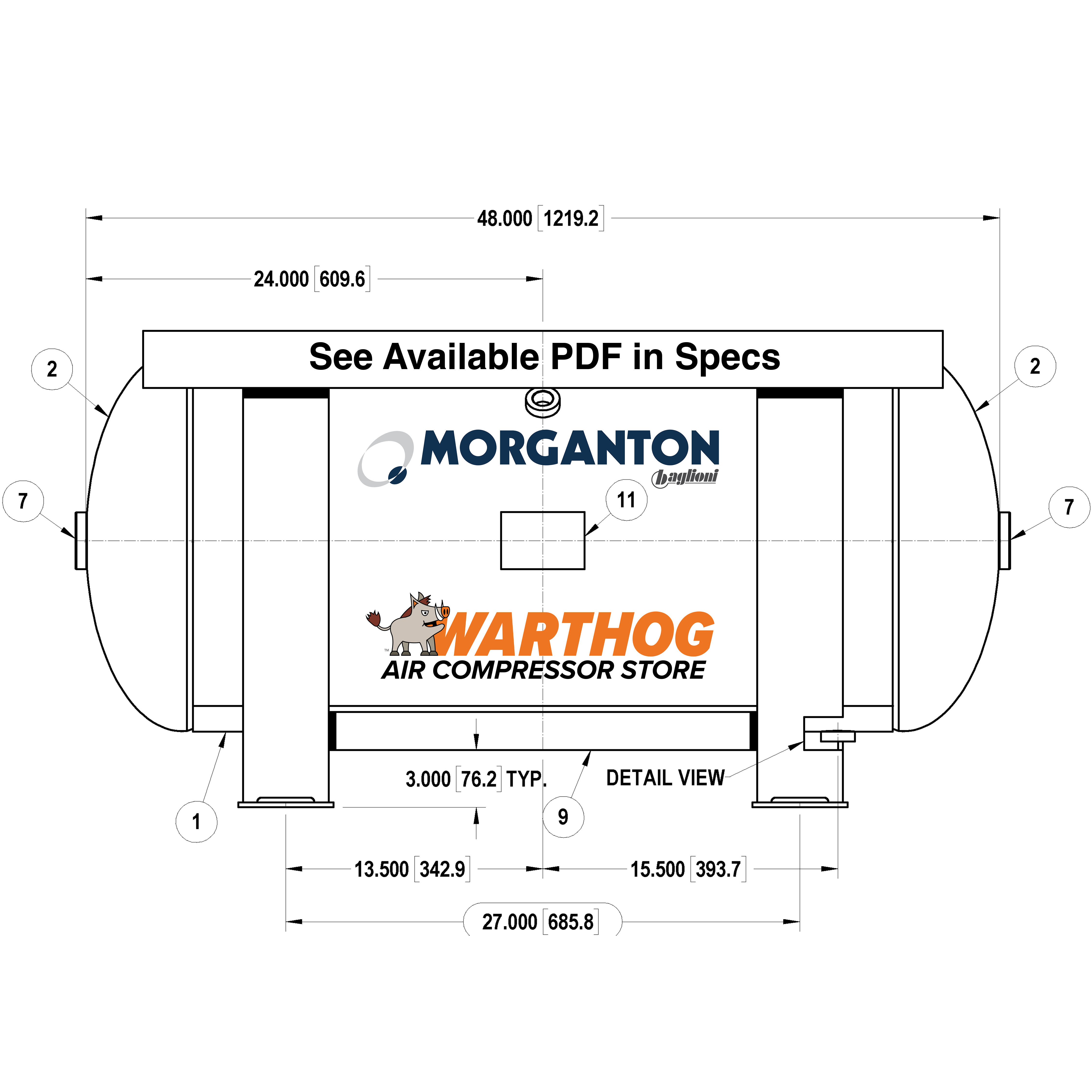 60 Gallon 200PSI Grasshopper Horizontal Air Tank By Morganton | VES0011195