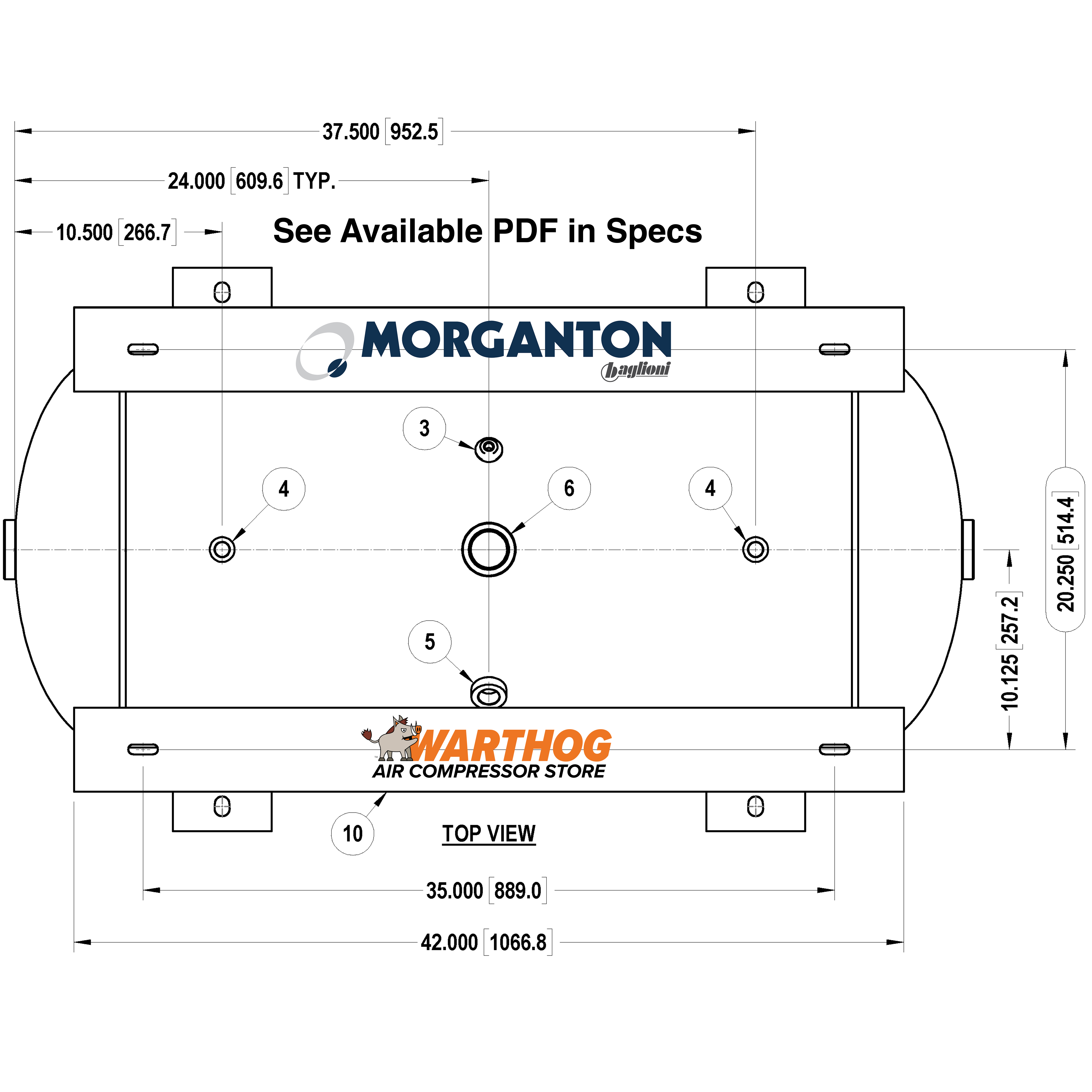 60 Gallon 200PSI Grasshopper Horizontal Air Tank By Morganton | VES0011195