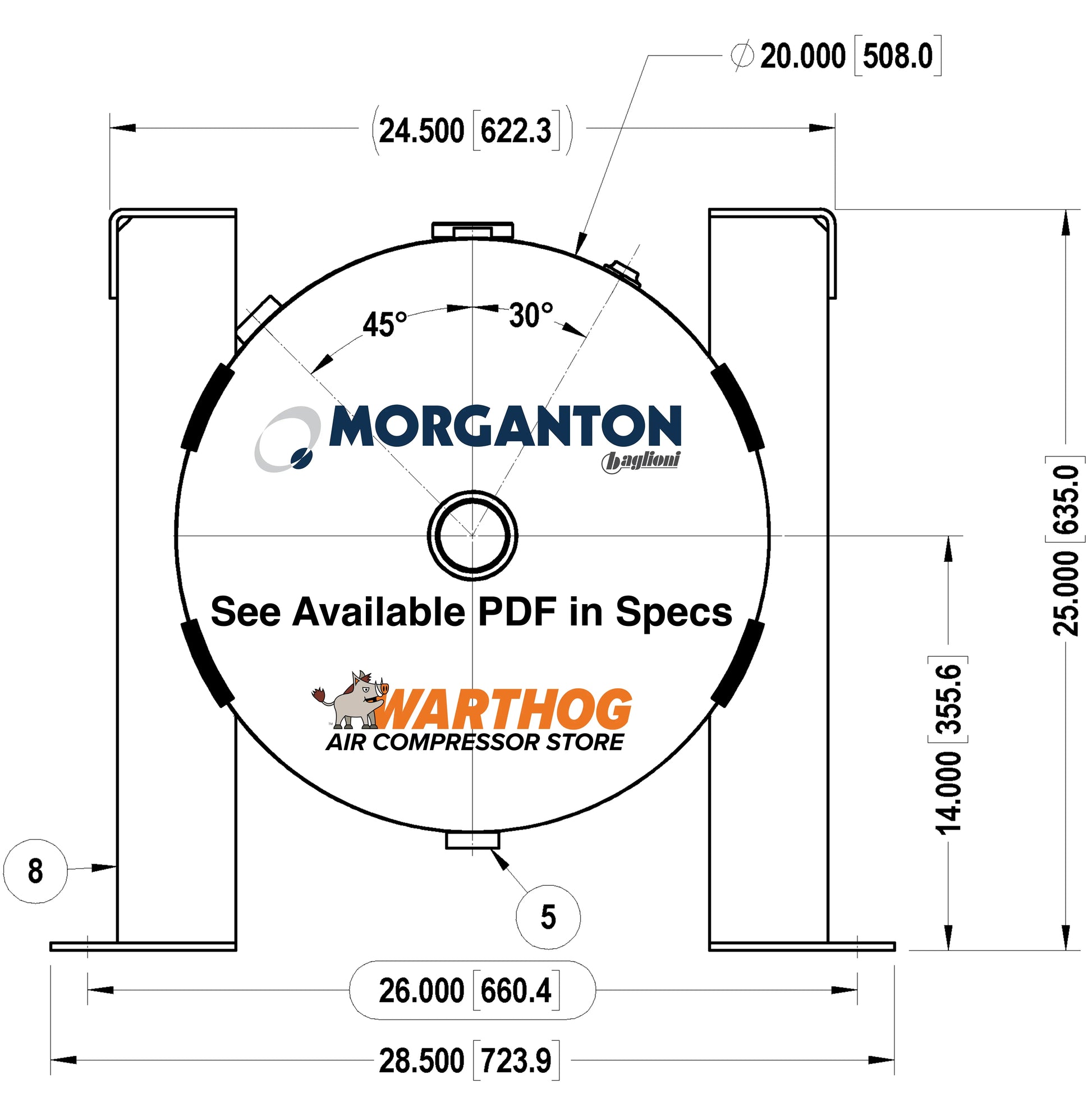 80 Gallon 200PSI Grasshopper Horizontal Air Tank By Morganton | VES0011196 Morganton