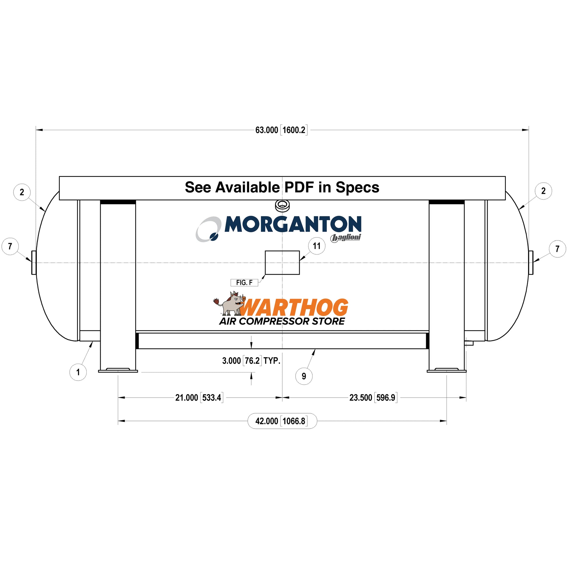 80 Gallon 200PSI Grasshopper Horizontal Air Tank By Morganton | VES0011196 Morganton