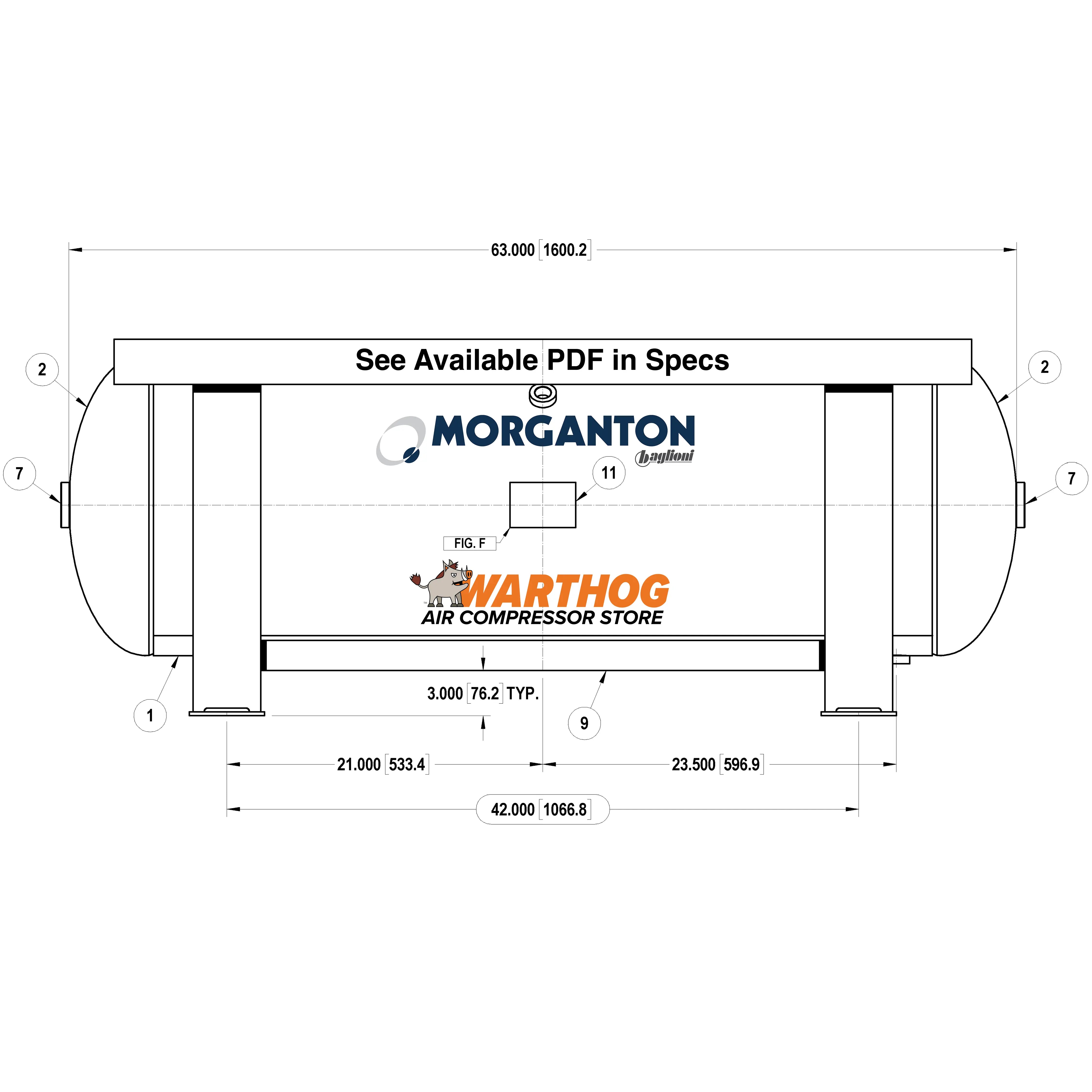 80 Gallon 200PSI Grasshopper Horizontal Air Tank By Morganton | VES0011196 Morganton