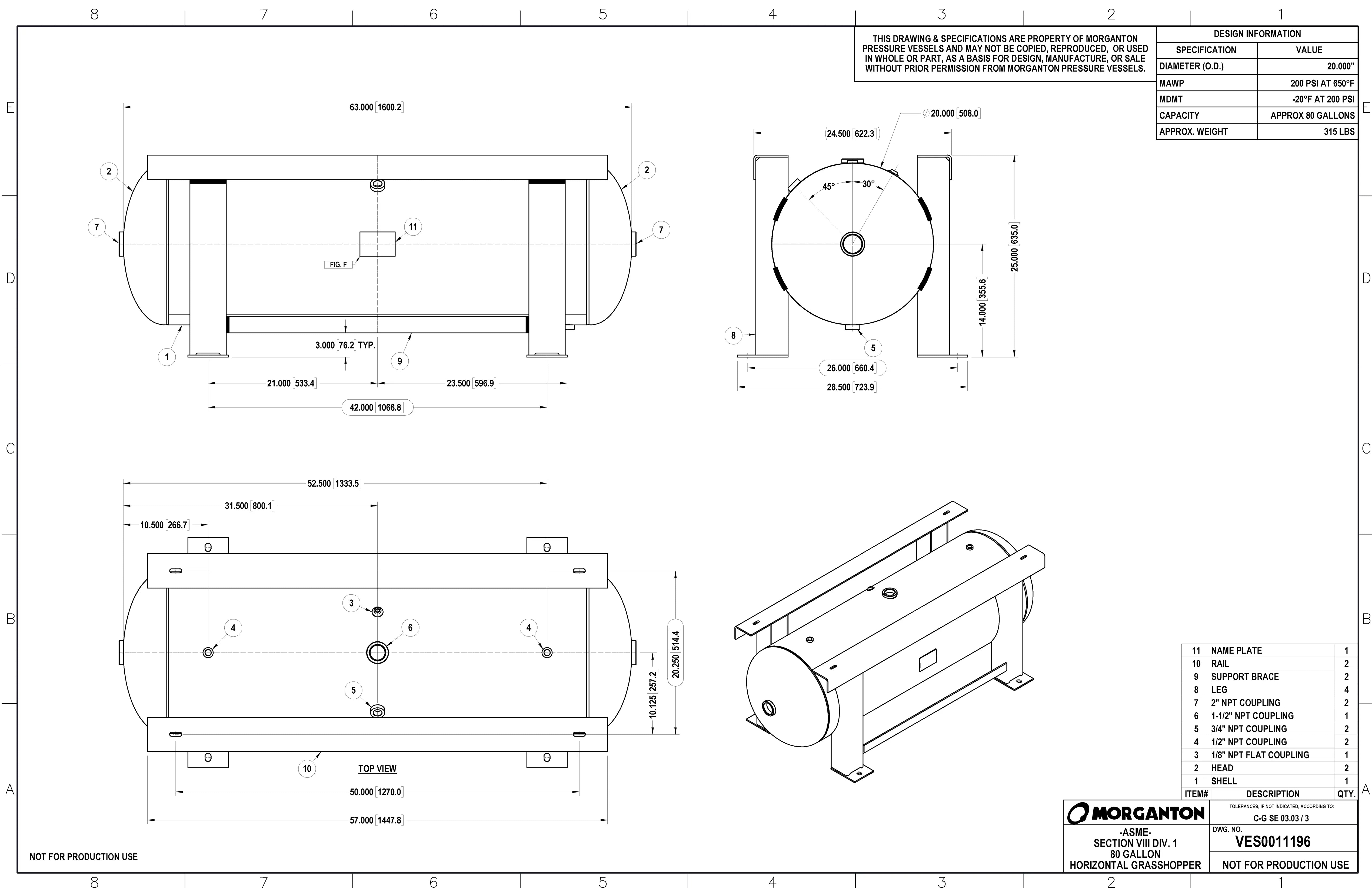 80 Gallon 200PSI Grasshopper Horizontal Air Tank By Morganton | VES0011196 Morganton