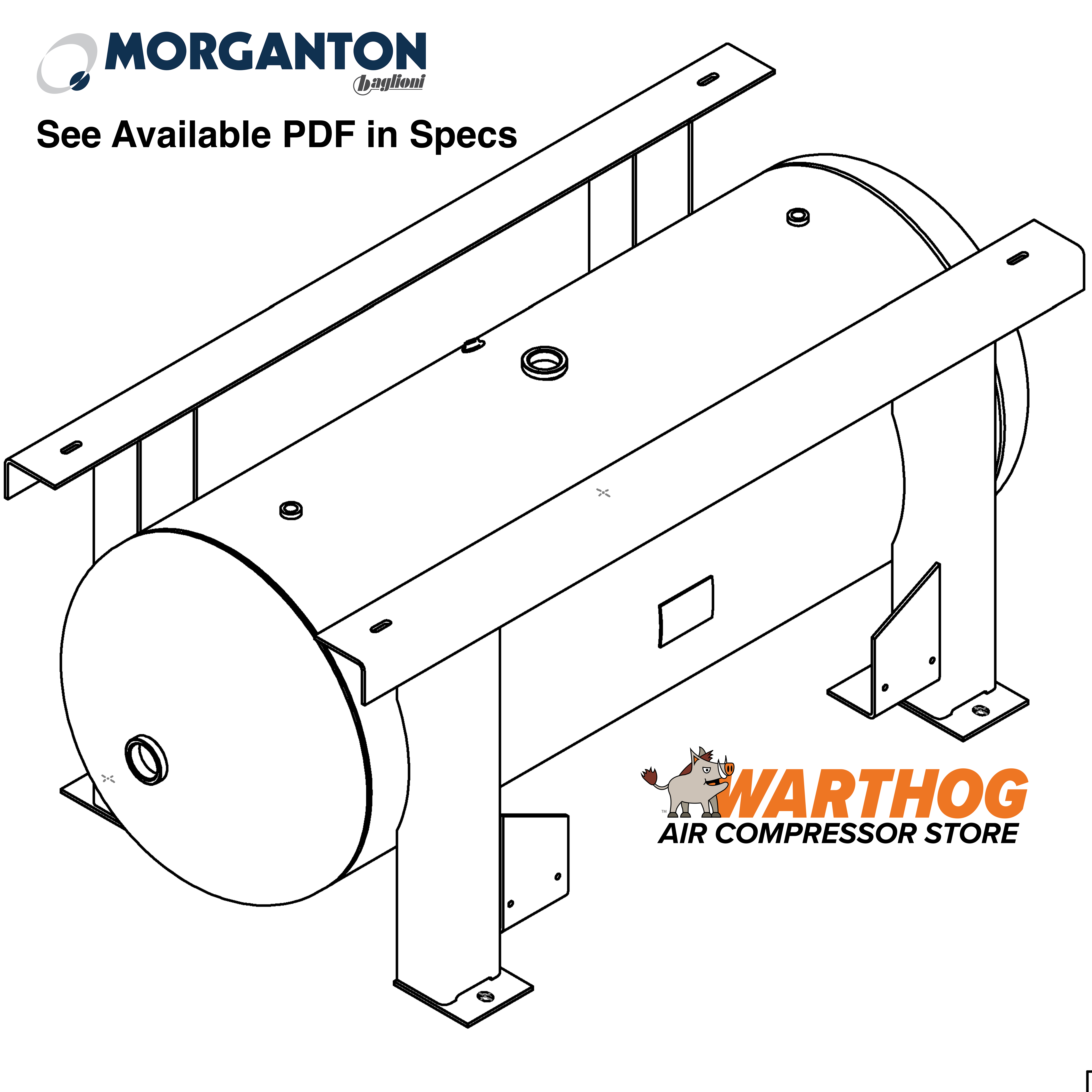 120 Gallon 200PSI Grasshopper Horizontal Air Tank By Morganton | VES0011197
