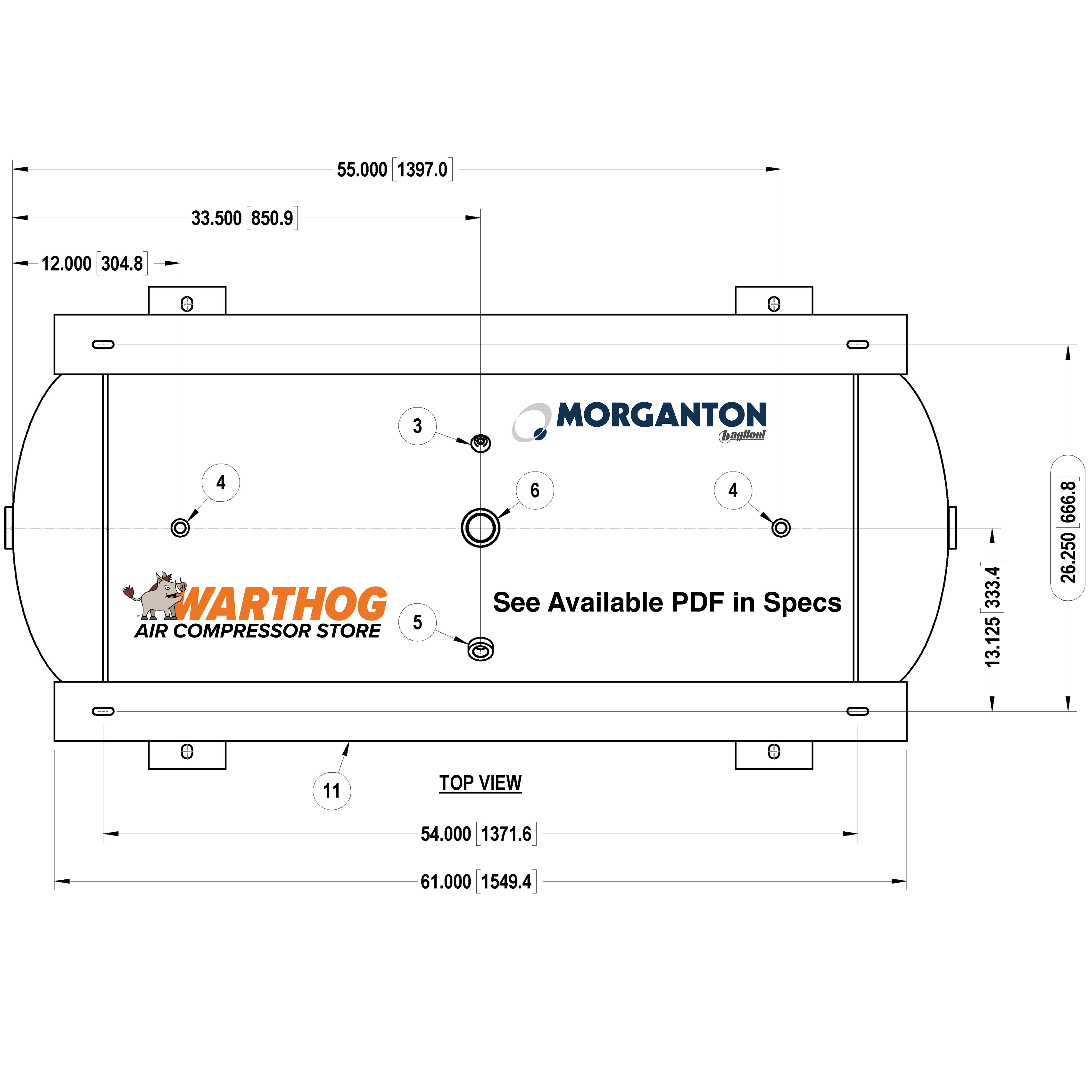 120 Gallon 200PSI Grasshopper Horizontal Air Tank By Morganton | VES0011197