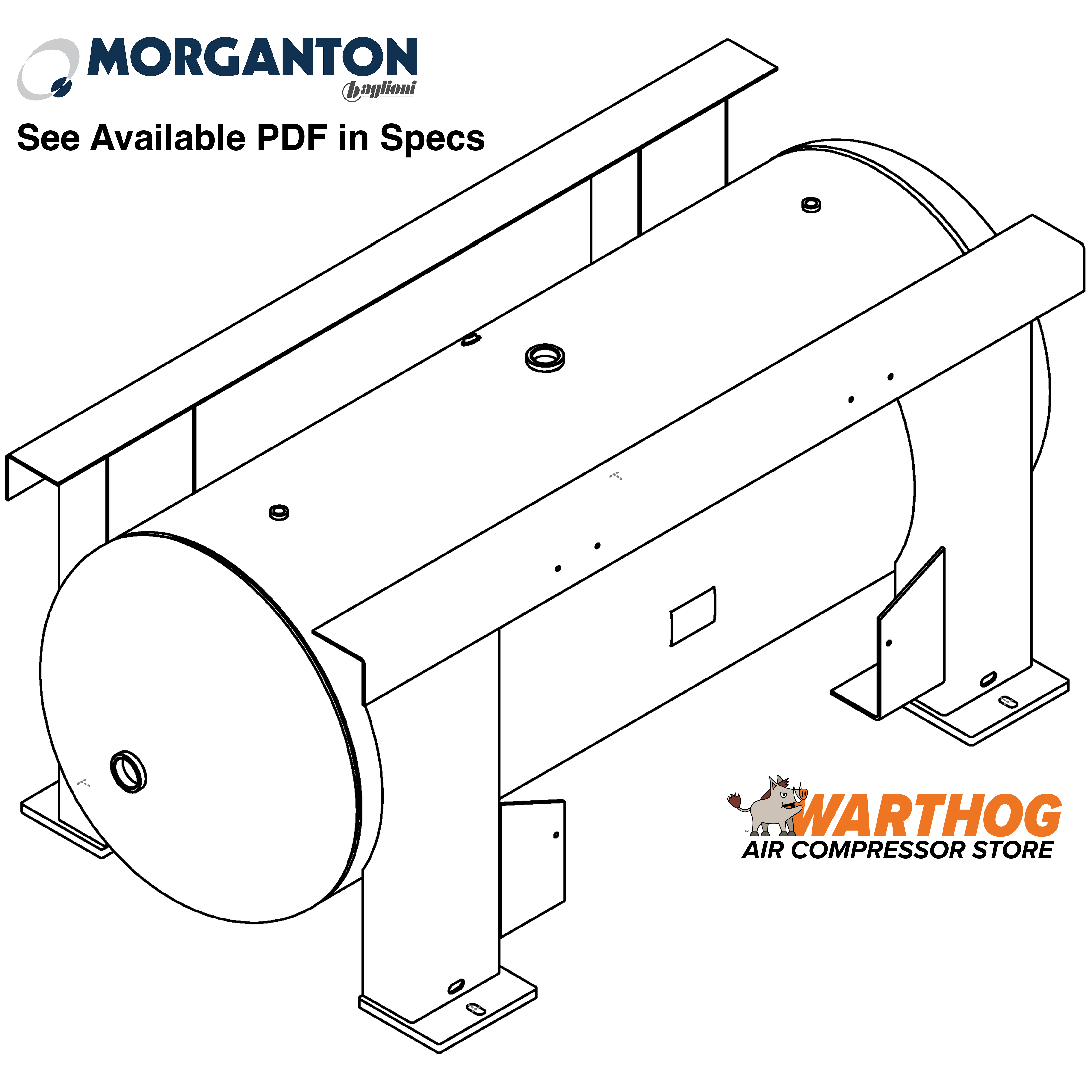 240 Gallon 200PSI Grasshopper Horizontal Air Tank By Morganton | VES0011199