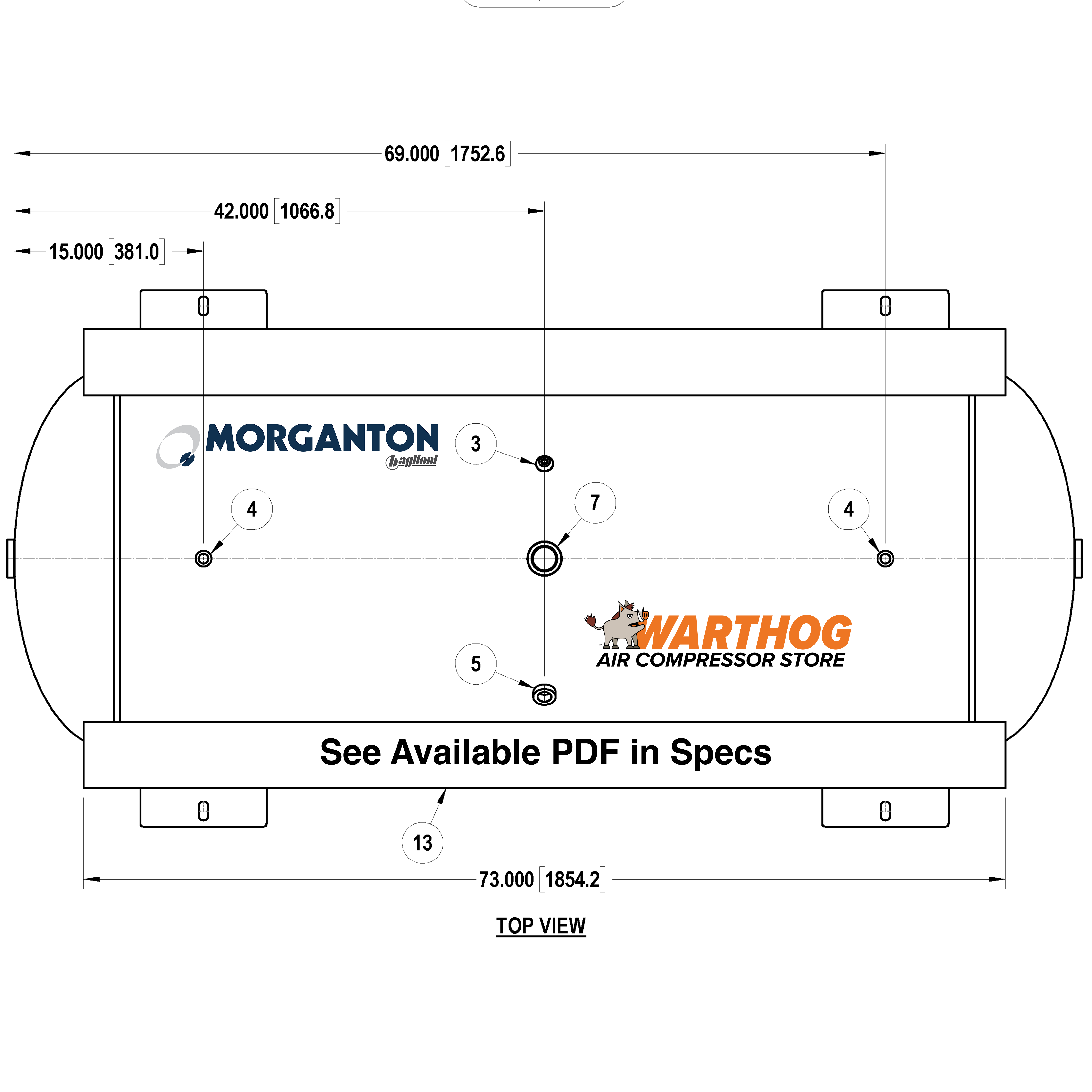 240 Gallon 200PSI Grasshopper Horizontal Air Tank By Morganton | VES0011199