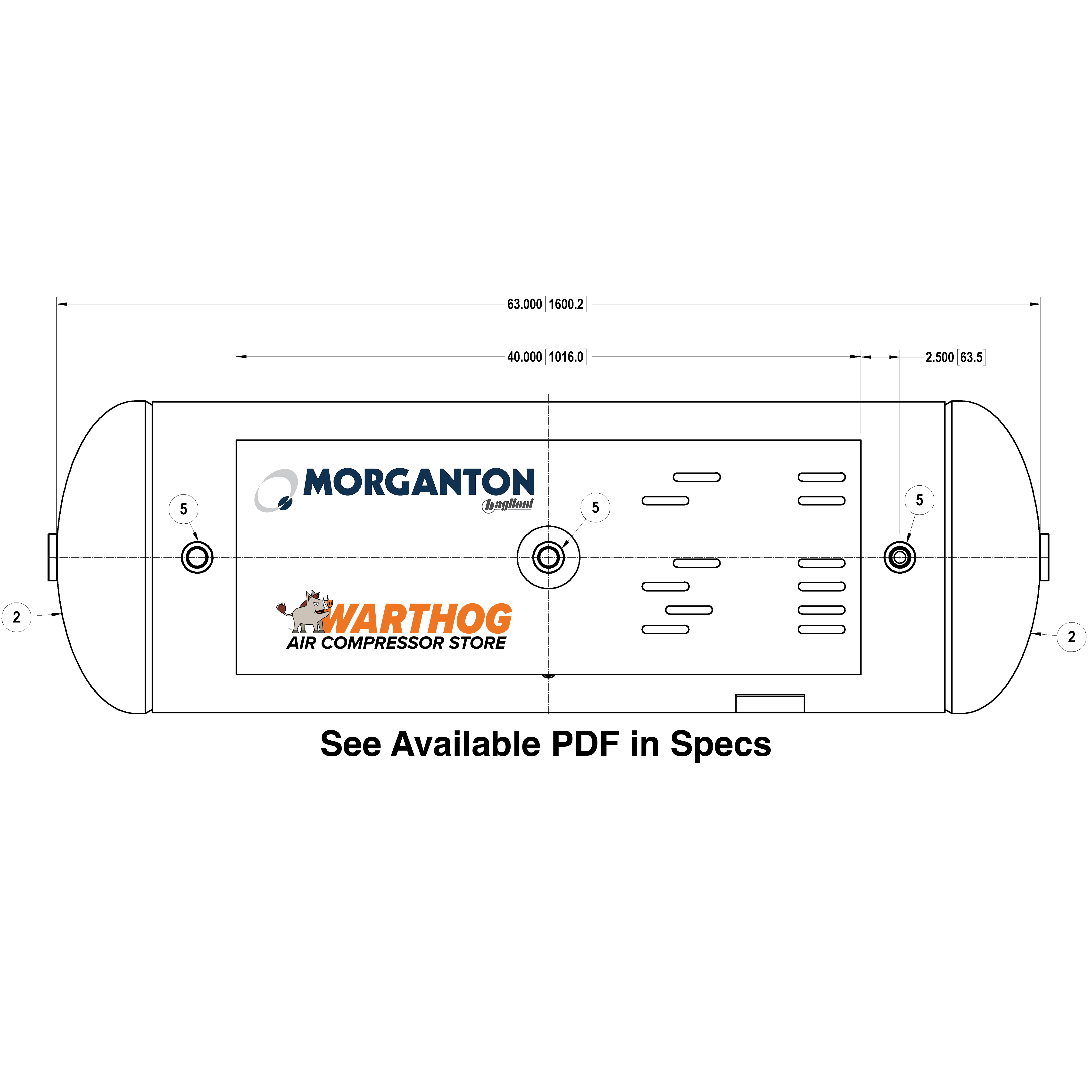 80 Gallon 300PSI Horizontal Air Tank with Top Plate By Morganton | VES0011287