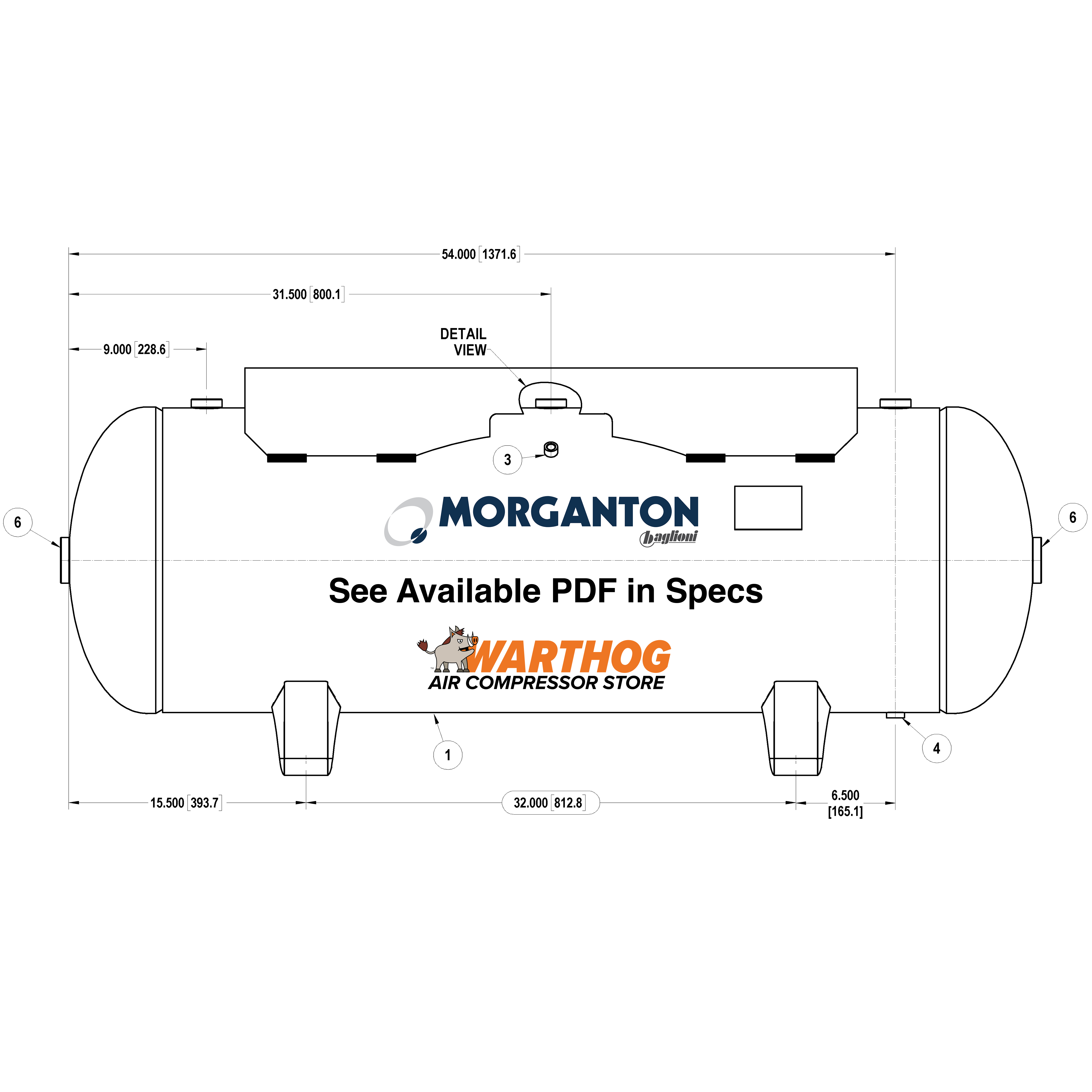 80 Gallon 300PSI Horizontal Air Tank with Top Plate By Morganton | VES0011287