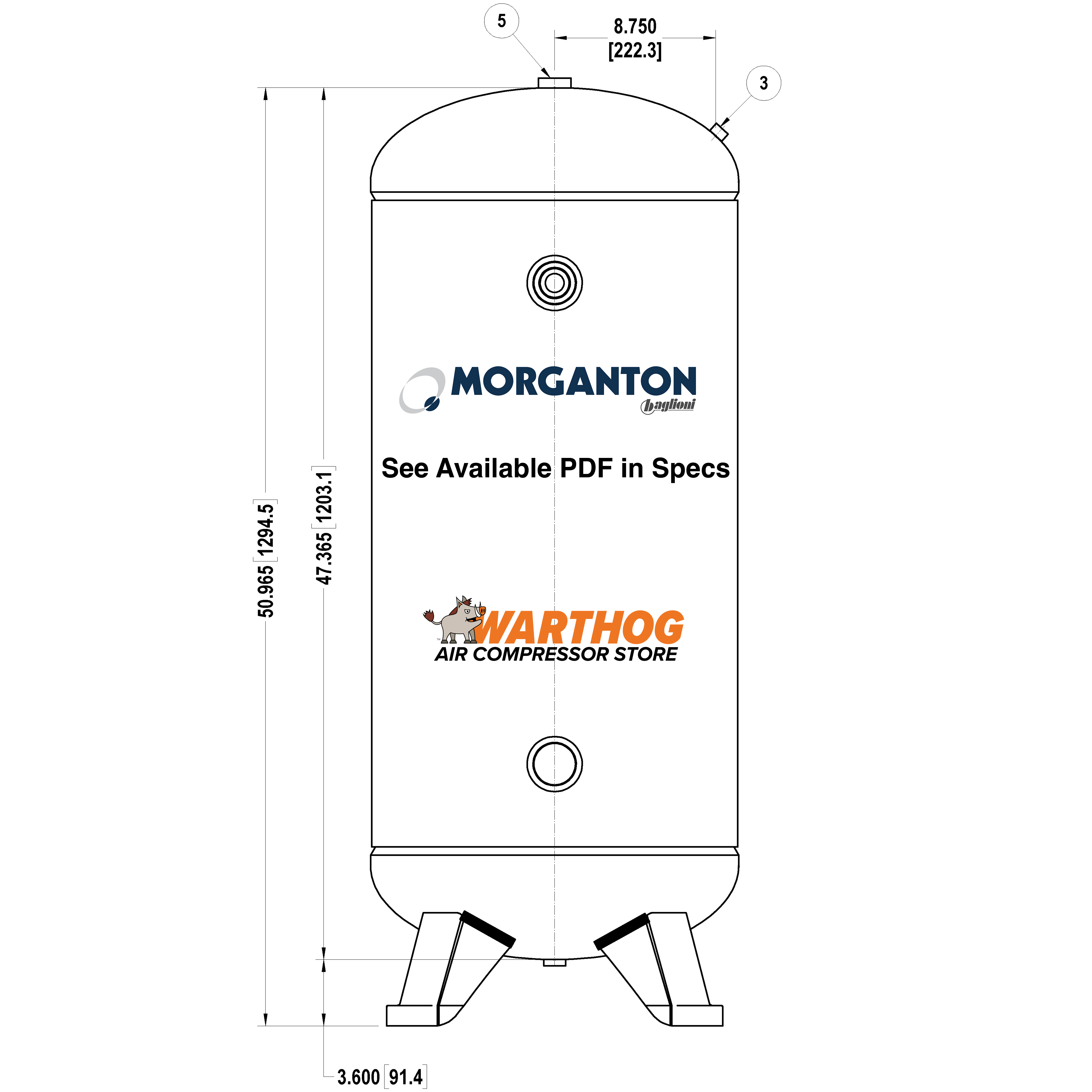 60 Gallon 300PSI Vertical Air Tank By Morganton | VES0011296