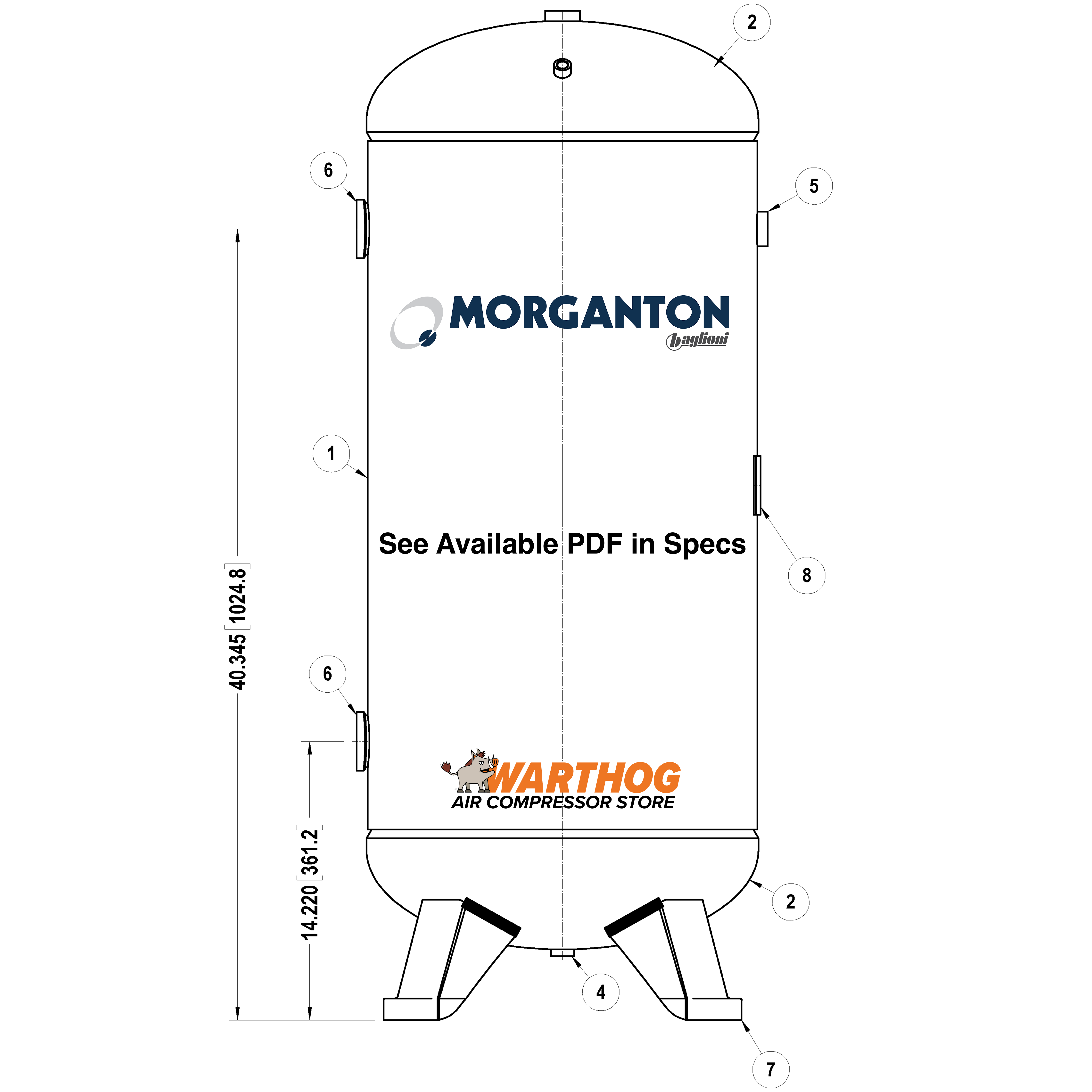 60 Gallon 300PSI Vertical Air Tank By Morganton | VES0011296