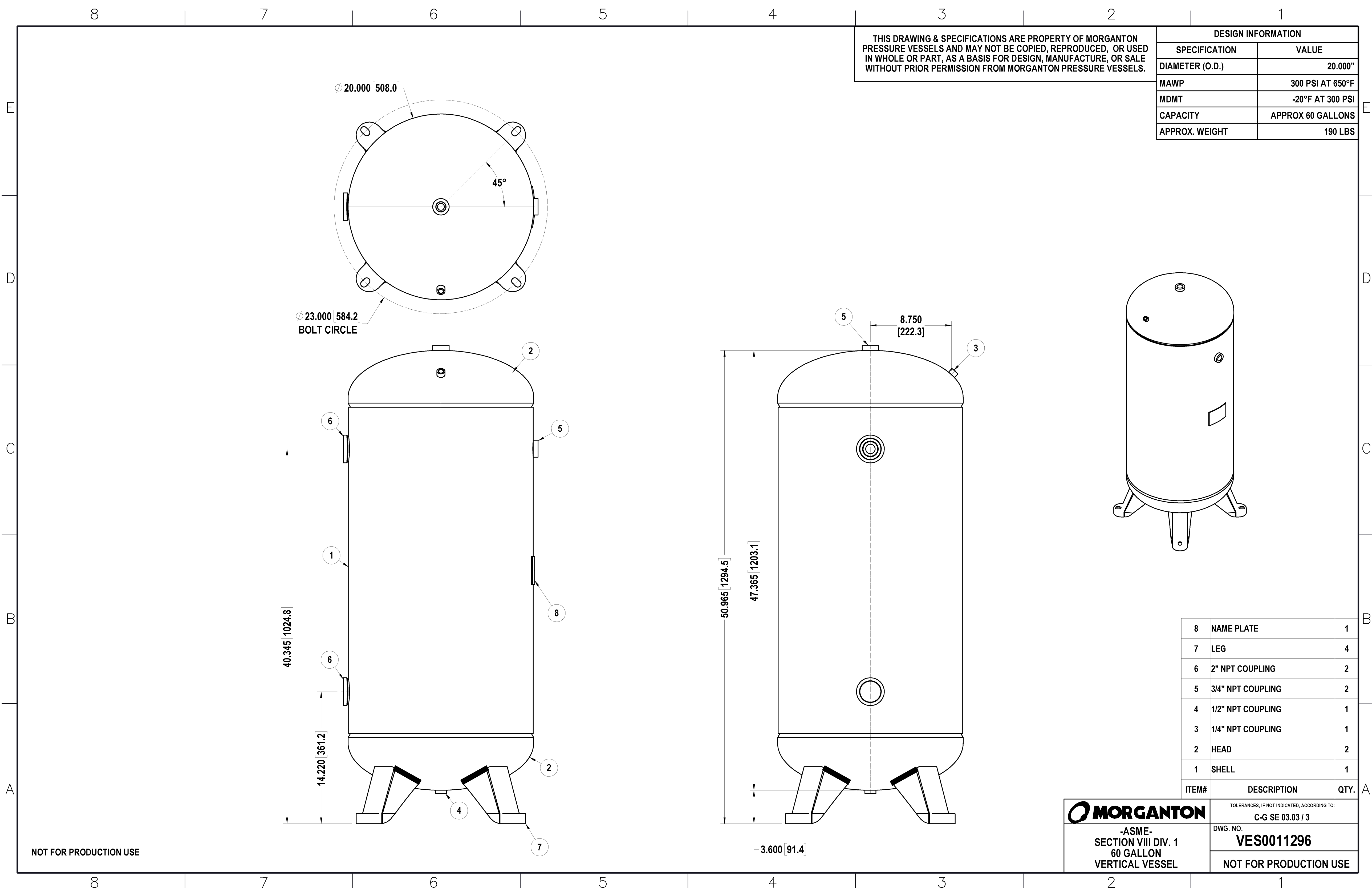 60 Gallon 300PSI Vertical Air Tank By Morganton | VES0011296