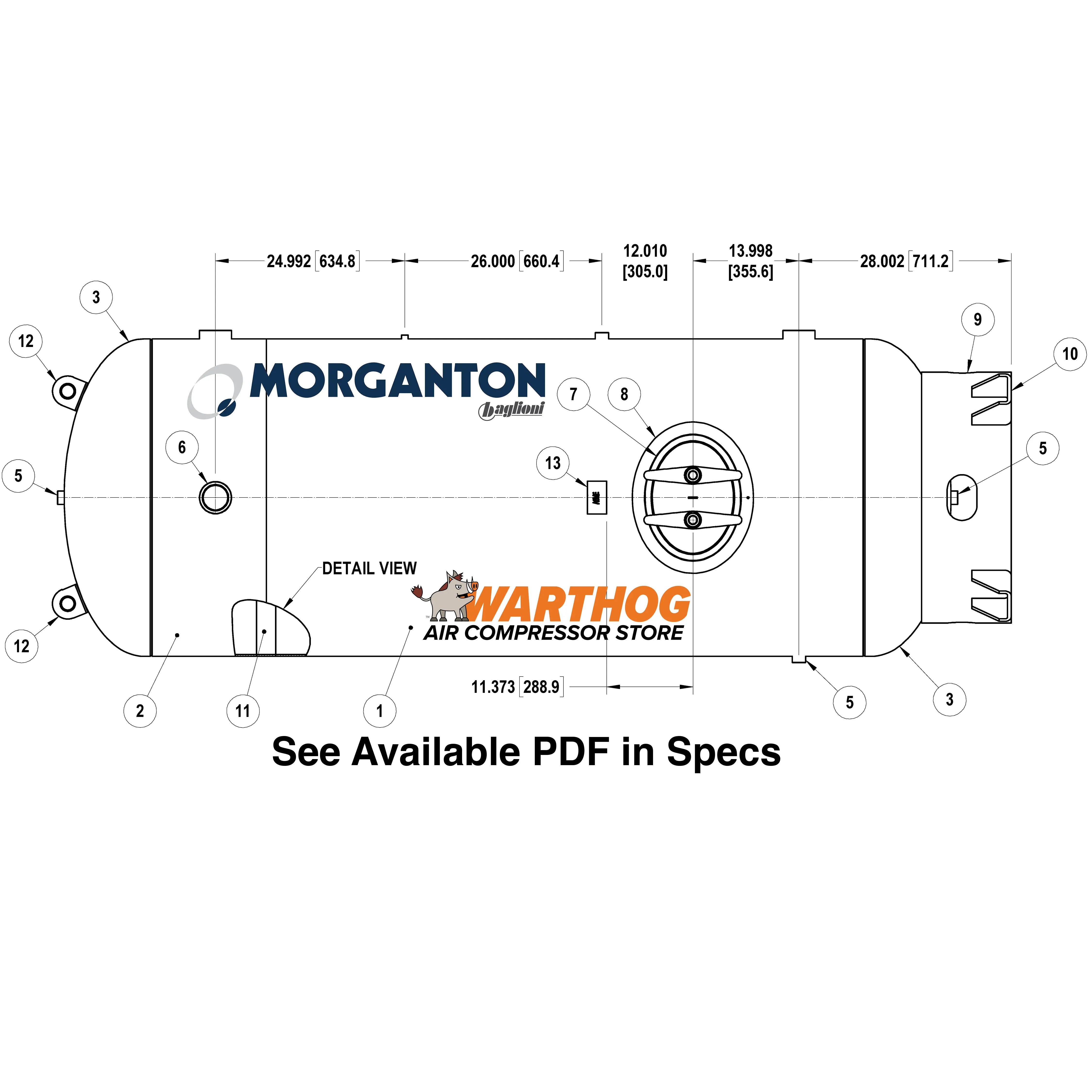 660 Gallon 160 PSI Vertical Air Tank with Base Ring by Morganton | VES0011665 Morganton
