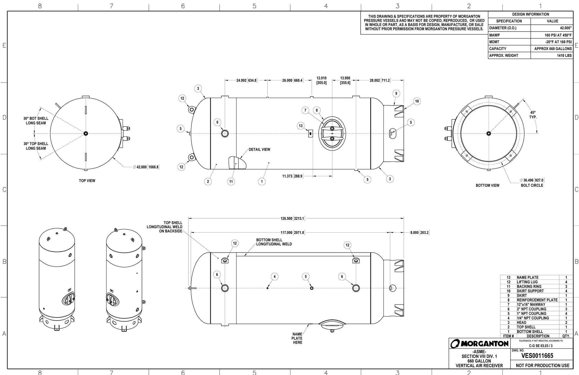 660 Gallon 160 PSI Vertical Air Tank with Base Ring by Morganton | VES0011665 Morganton