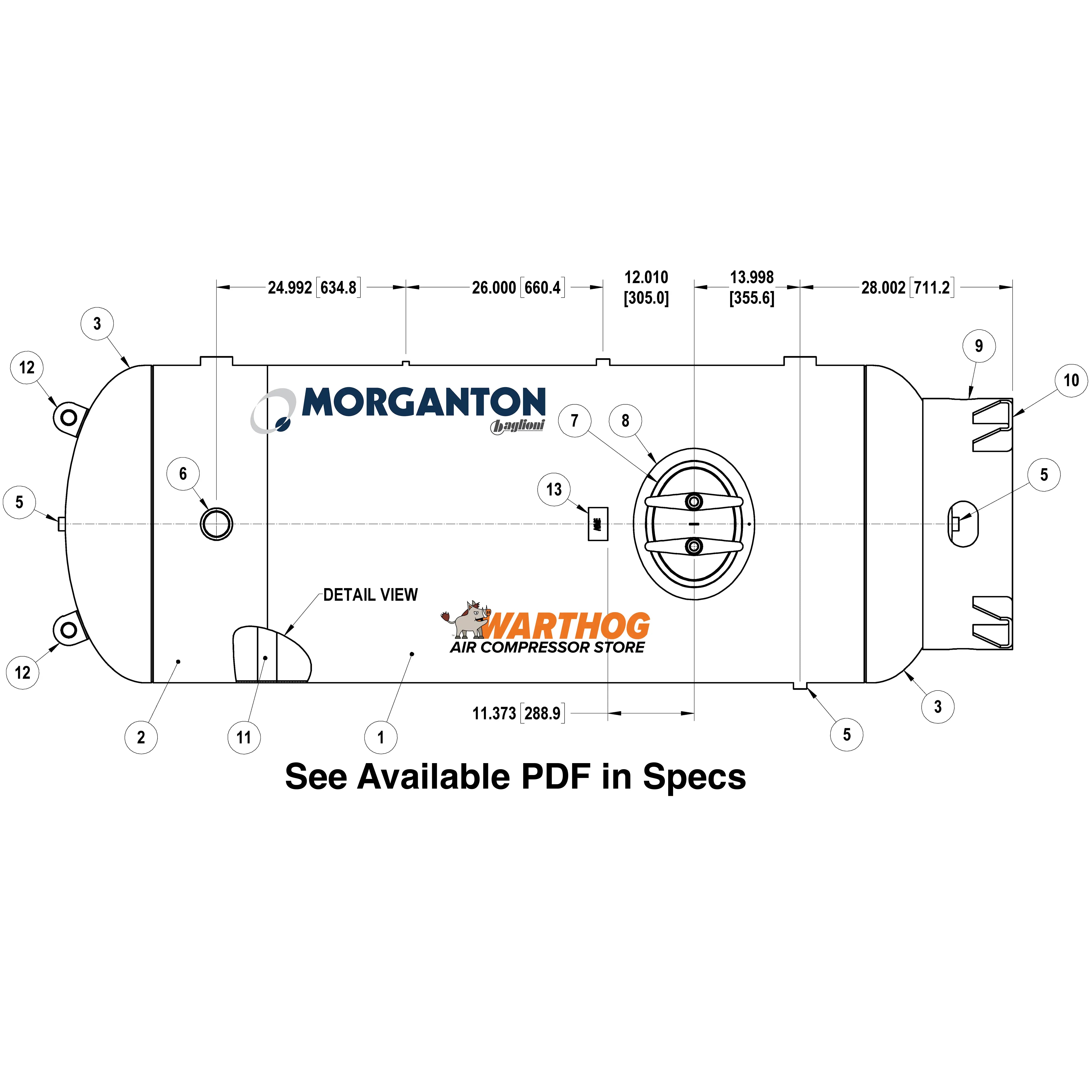 660 Gallon 200 PSI Vertical Air Tank with Base Ring by Morganton | VES0011666 Morganton