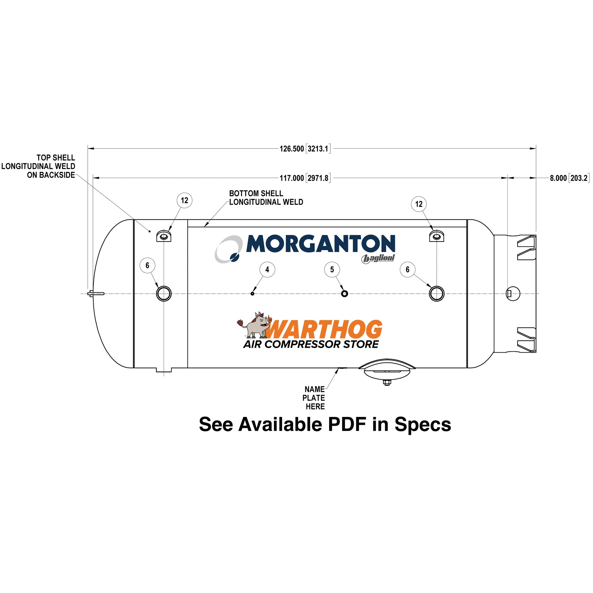 660 Gallon 200 PSI Vertical Air Tank with Base Ring by Morganton | VES0011666 Morganton