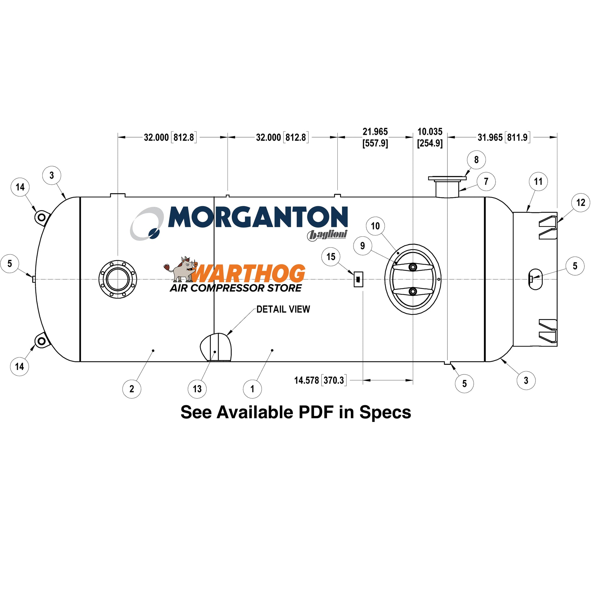1060 Gallon 165 PSI Vertical Air Tank with Base Ring by Morganton | VES0011667 Morganton