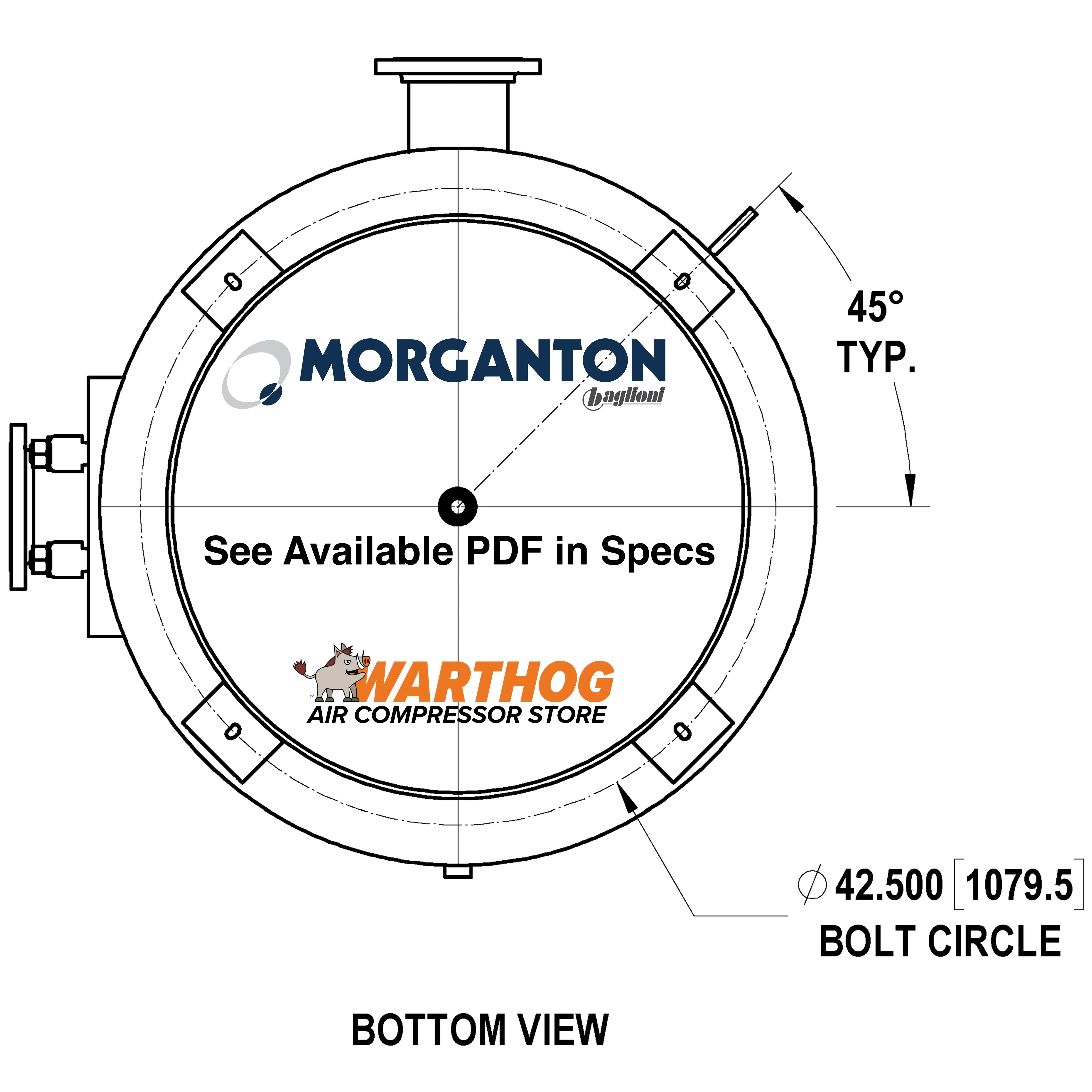 1060 Gallon 200 PSI Vertical Air Tank with Base Ring by Morganton | VES0011668 Morganton
