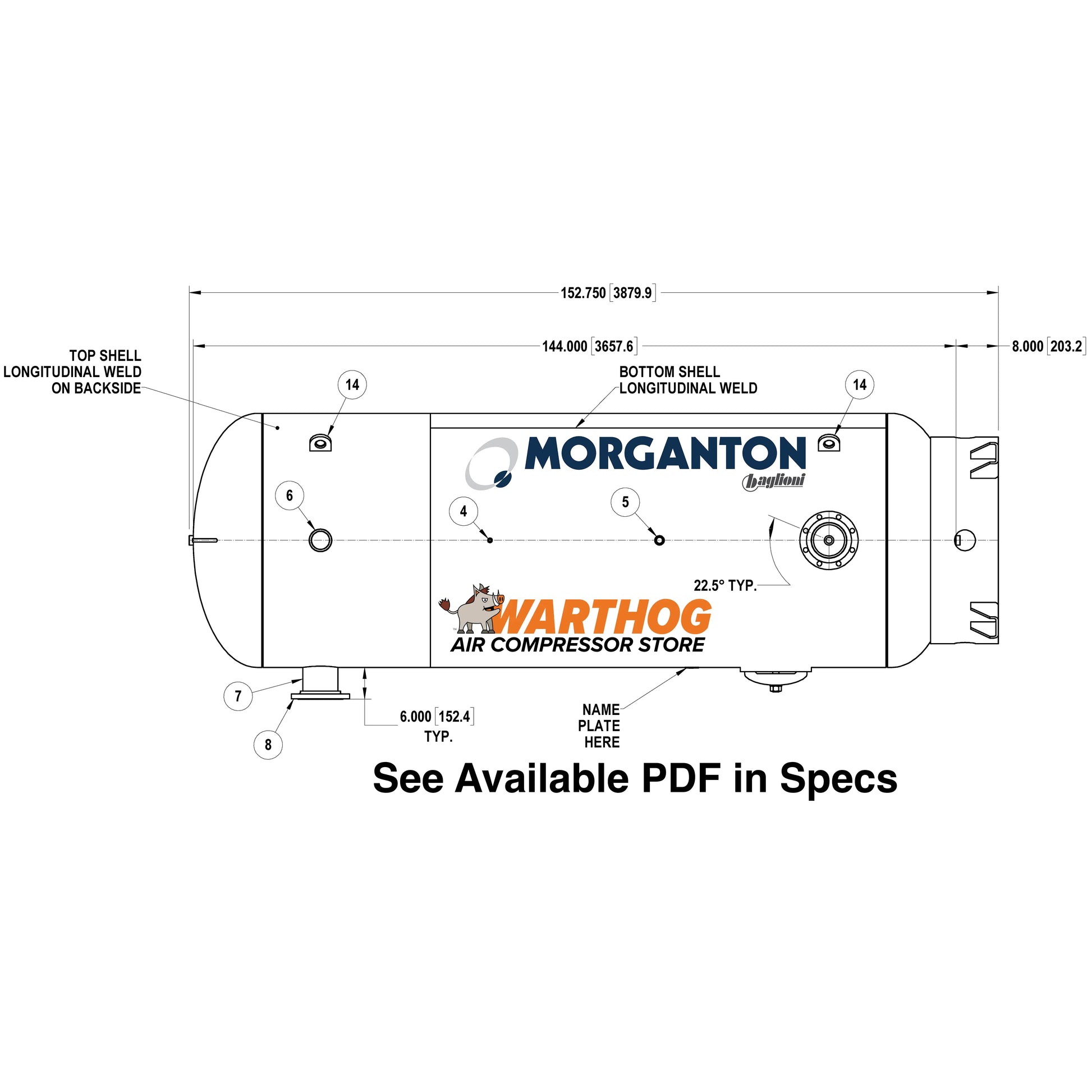1060 Gallon 200 PSI Vertical Air Tank with Base Ring by Morganton | VES0011668 Morganton