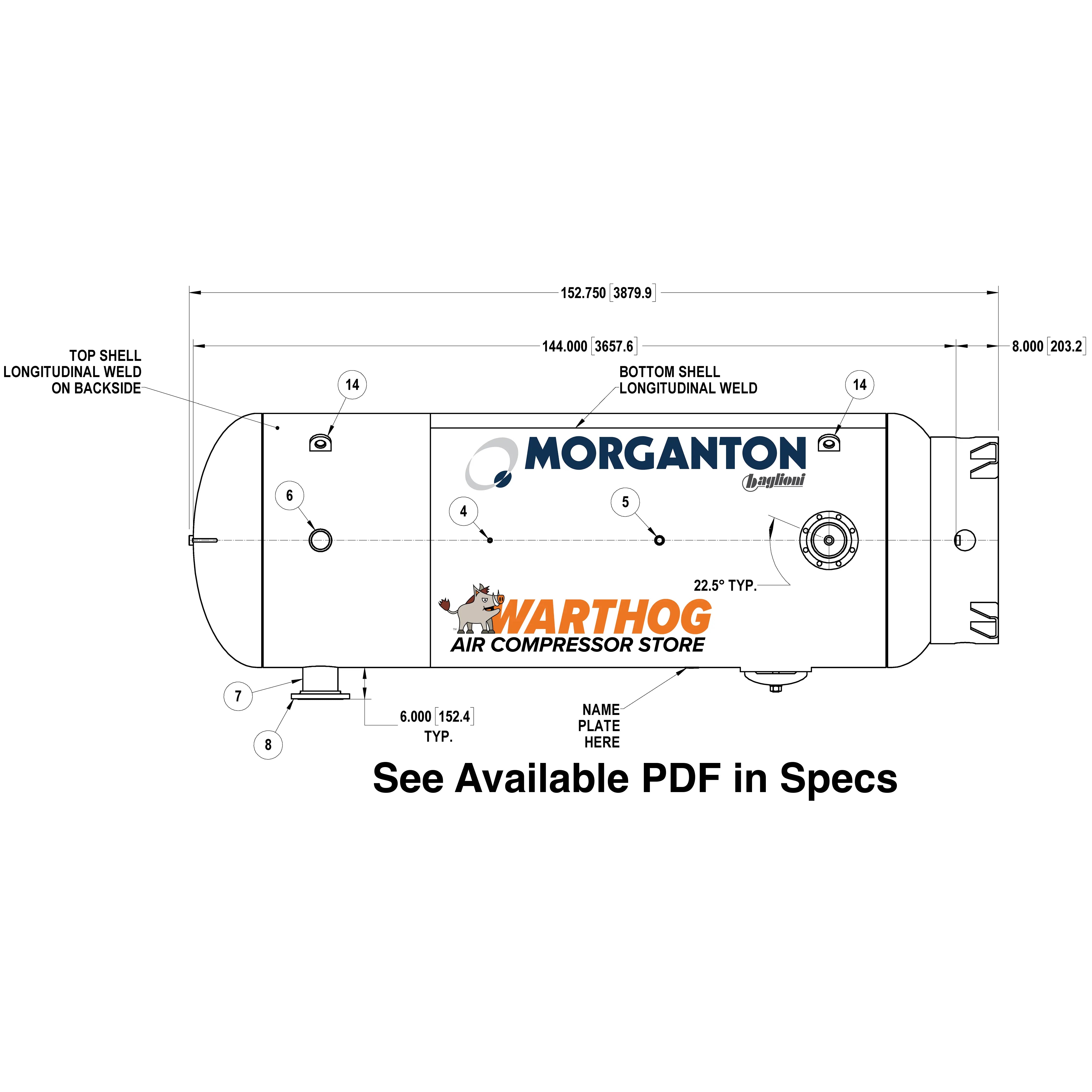 1060 Gallon 200 PSI Vertical Air Tank with Base Ring by Morganton | VES0011668 Morganton