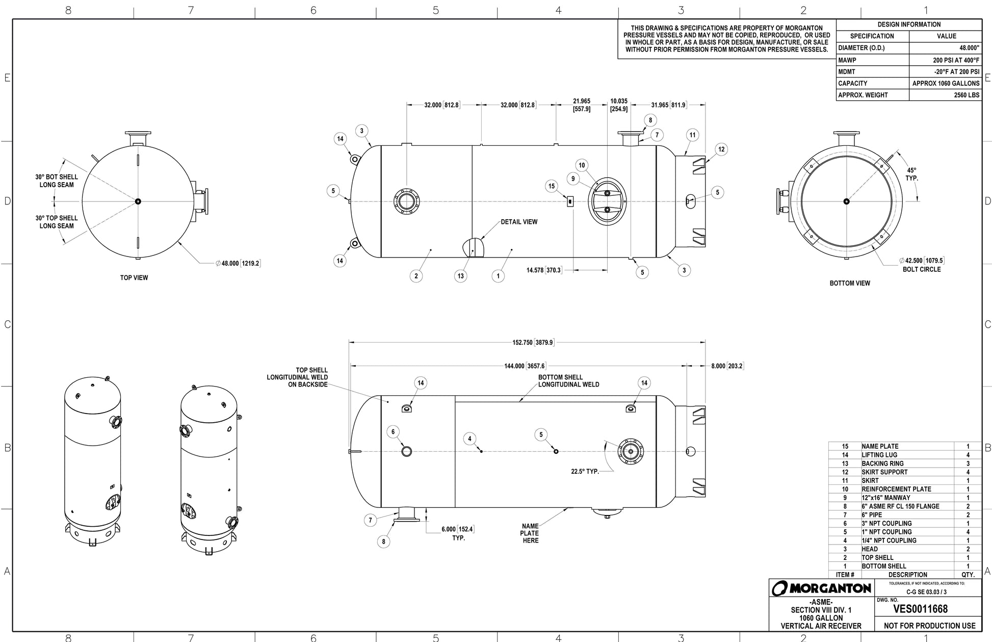 1060 Gallon 200 PSI Vertical Air Tank with Base Ring by Morganton | VES0011668 Morganton