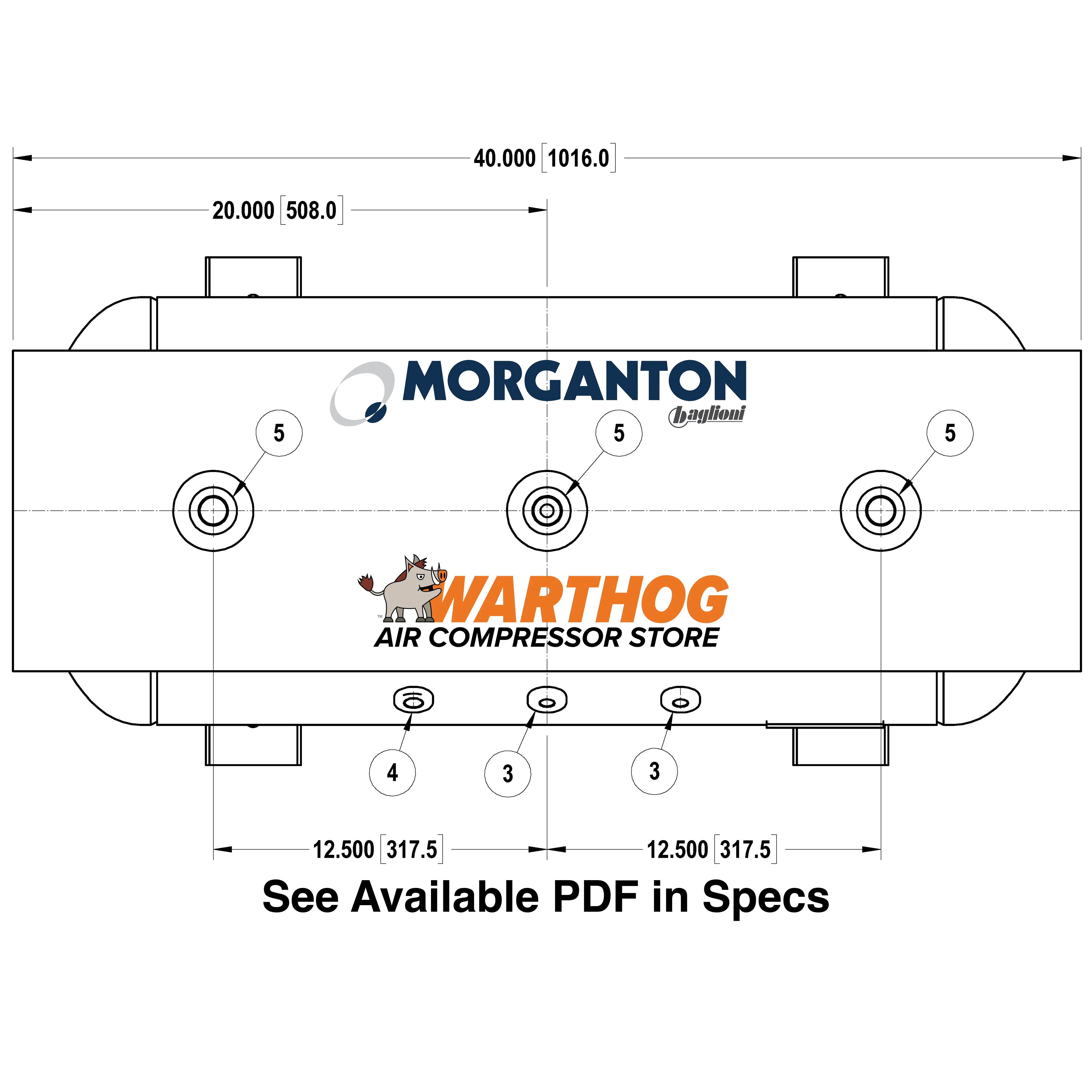 30 Gallon 200 PSI Horizontal Air Tank With Saddle+Extended Top Plate by Morganton | VES0011843 Morganton