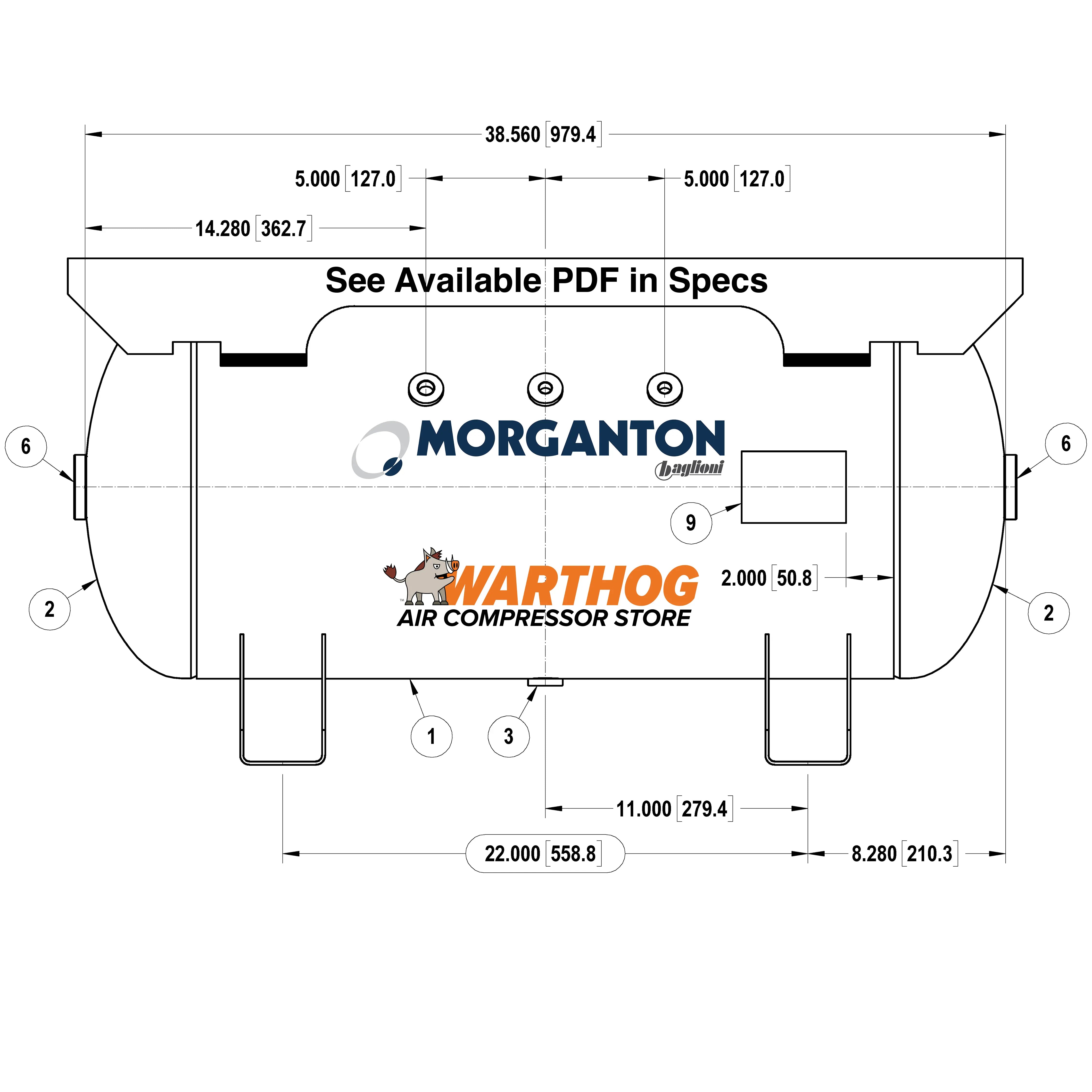 30 Gallon 200 PSI Horizontal Air Tank With Saddle+Extended Top Plate by Morganton | VES0011843 Morganton