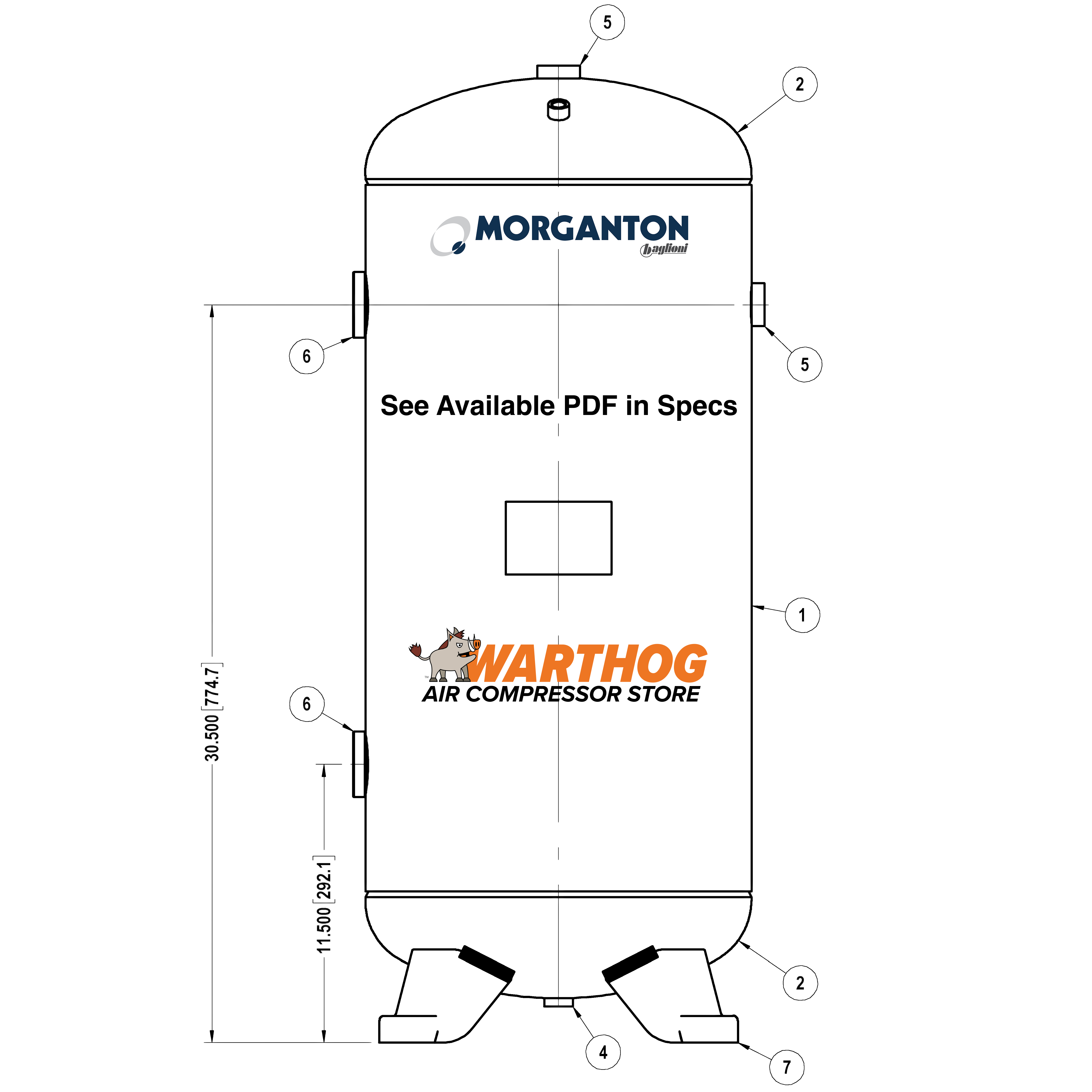 30 Gallon 200 PSI Vertical Air Tank with Feet by Morganton | VES04759
