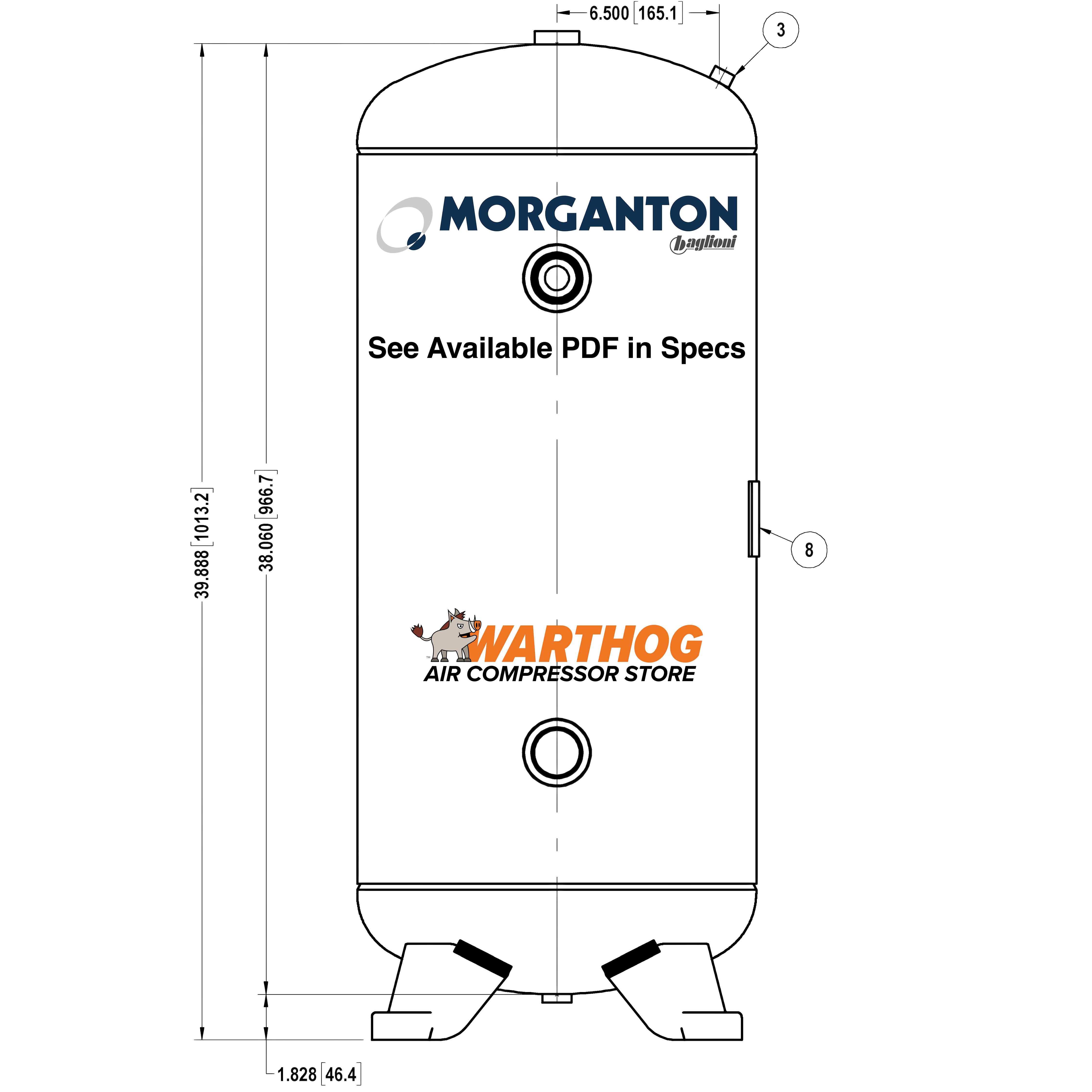 30 Gallon 200 PSI Vertical Air Tank with Feet by Morganton | VES04759