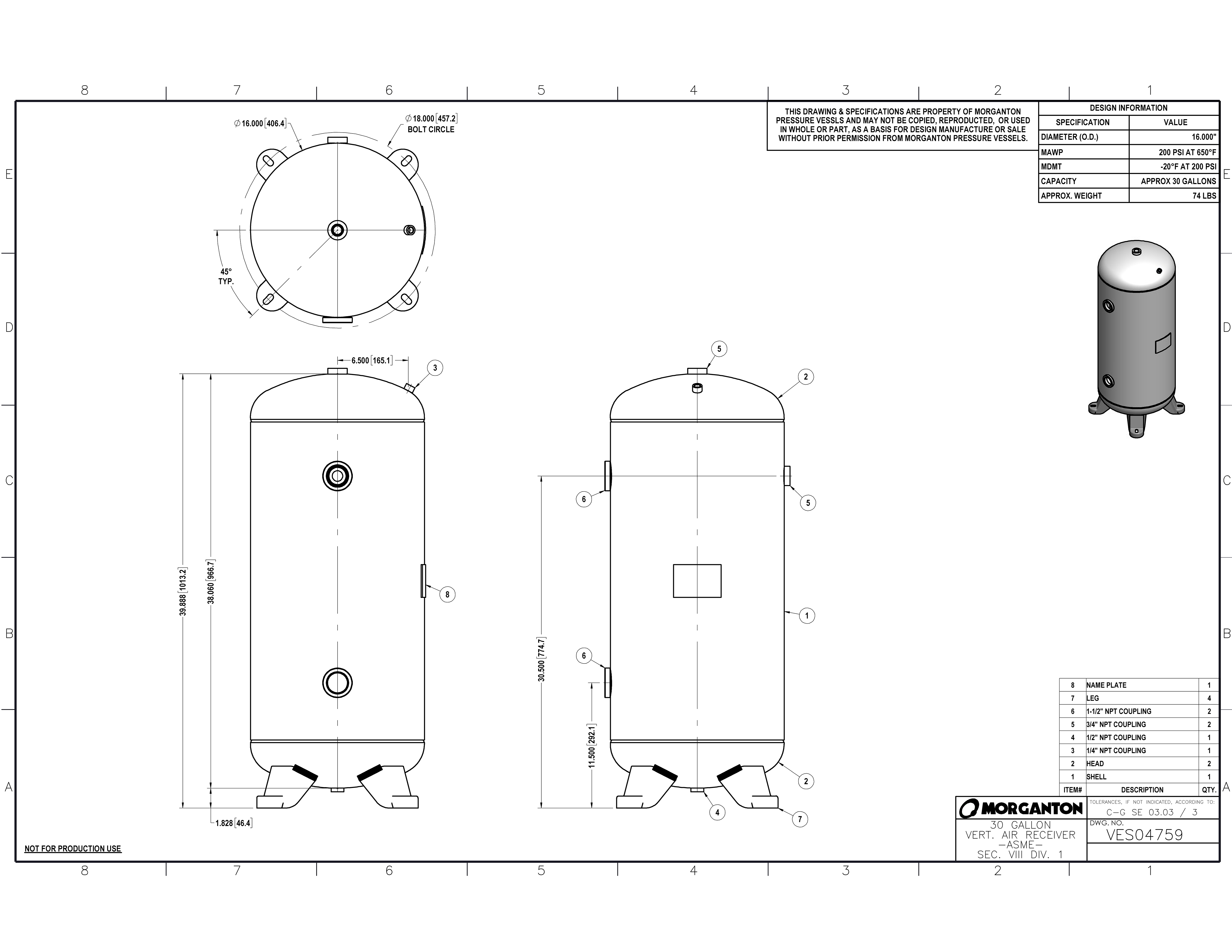 30 Gallon 200 PSI Vertical Air Tank with Feet by Morganton | VES04759