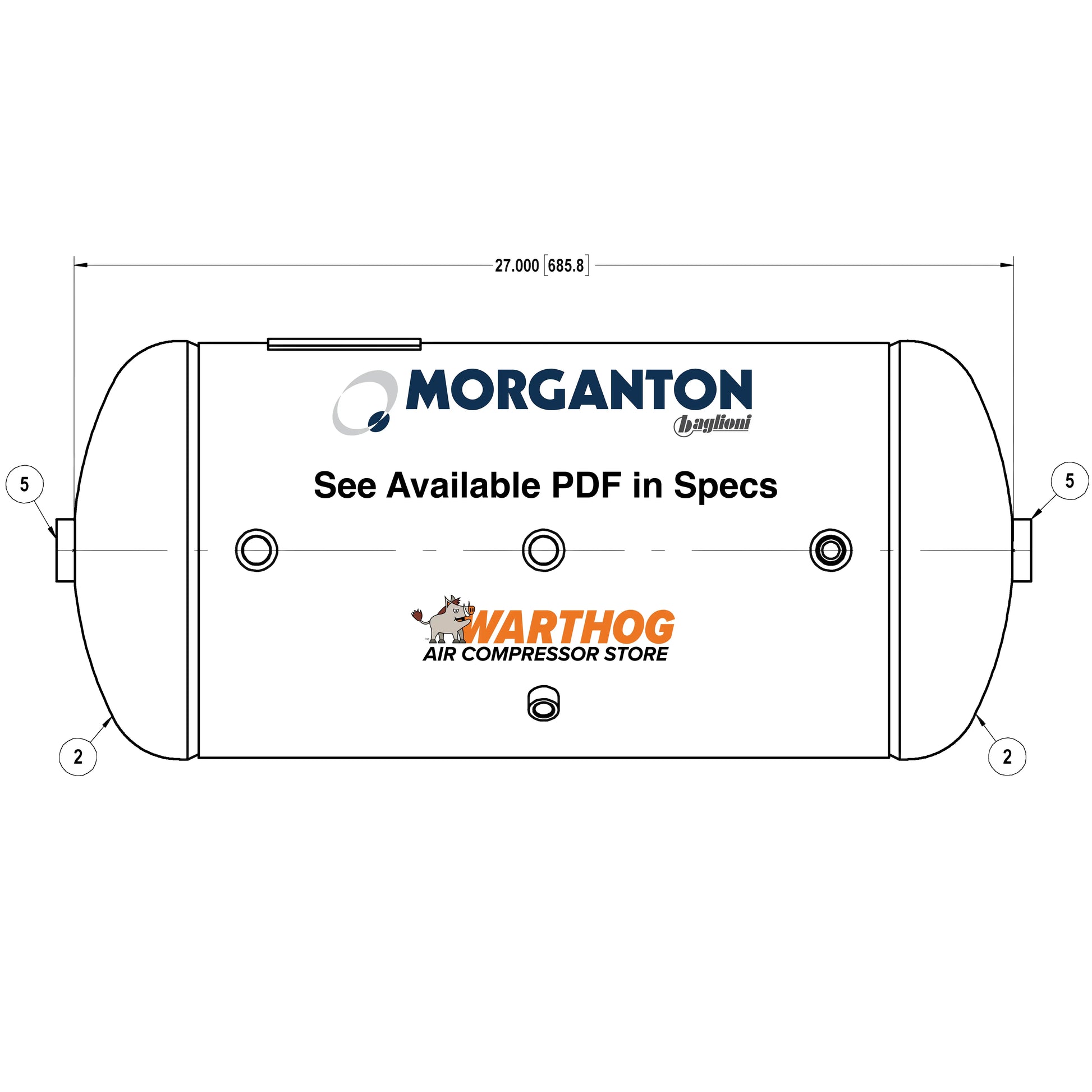 12 Gallon 200 PSI Horizontal Air Tank with Feet by Morganton | VES04761 Morganton