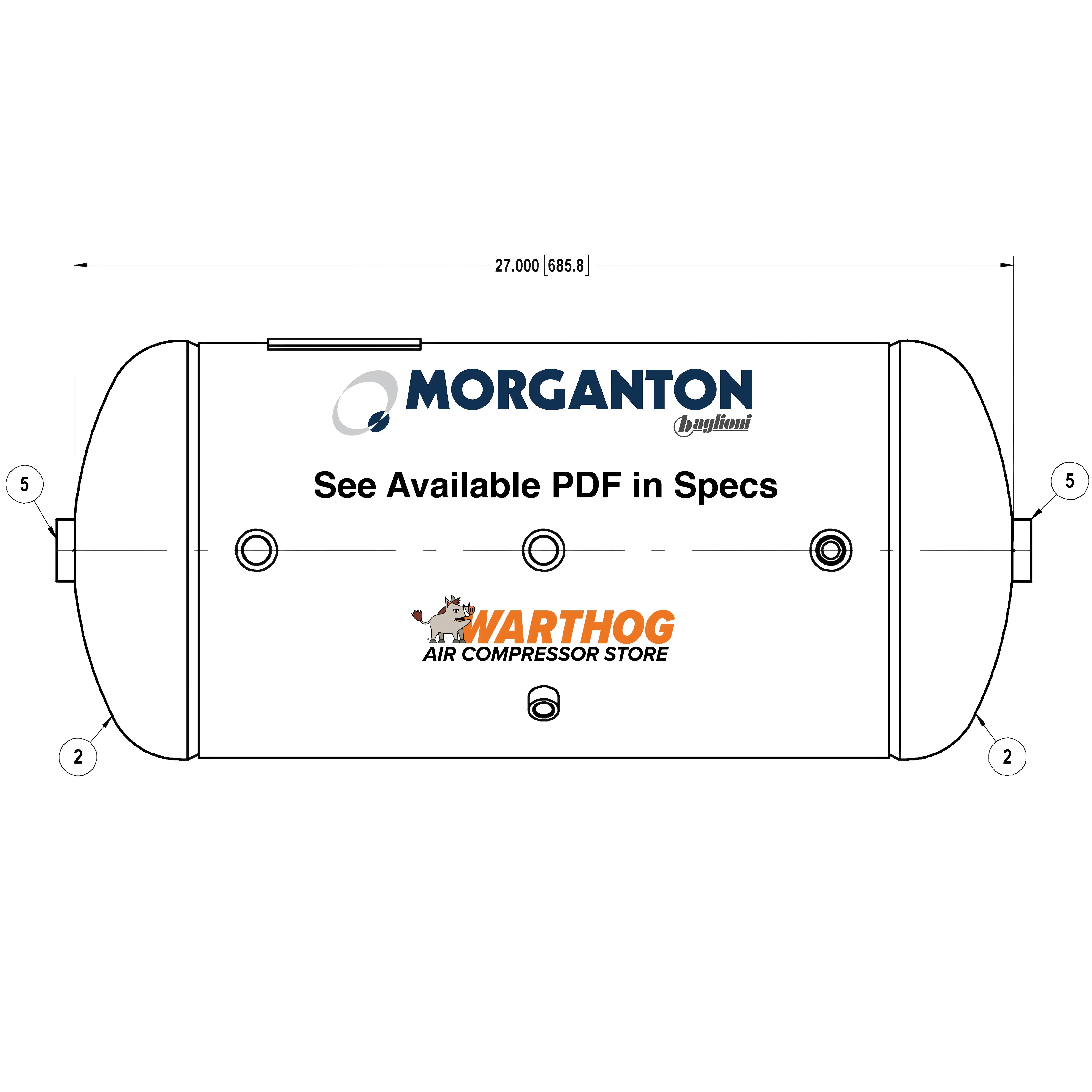 12 Gallon 200 PSI Horizontal Air Tank with Feet by Morganton | VES04761 Morganton