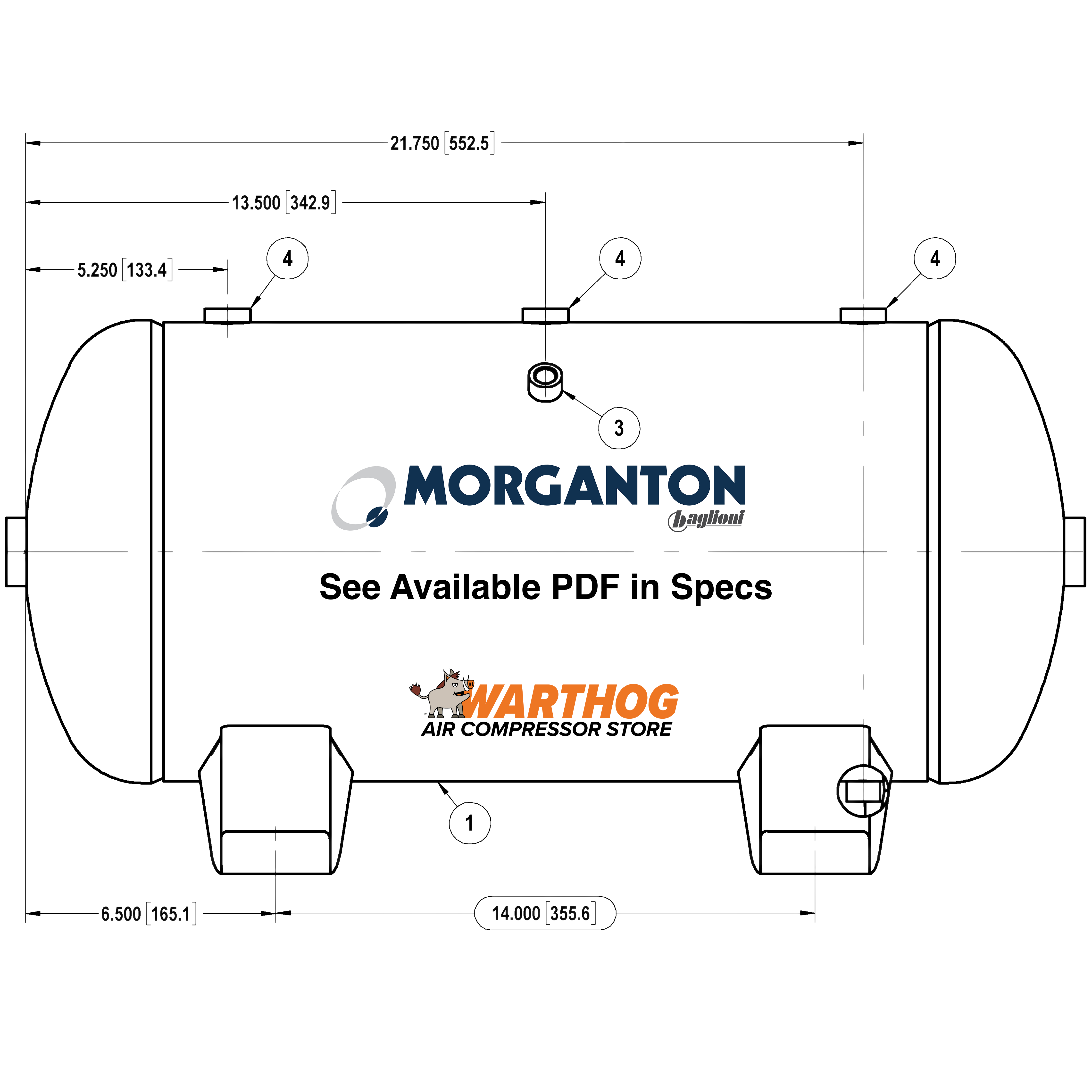 12 Gallon 200 PSI Horizontal Air Tank with Feet by Morganton | VES04761