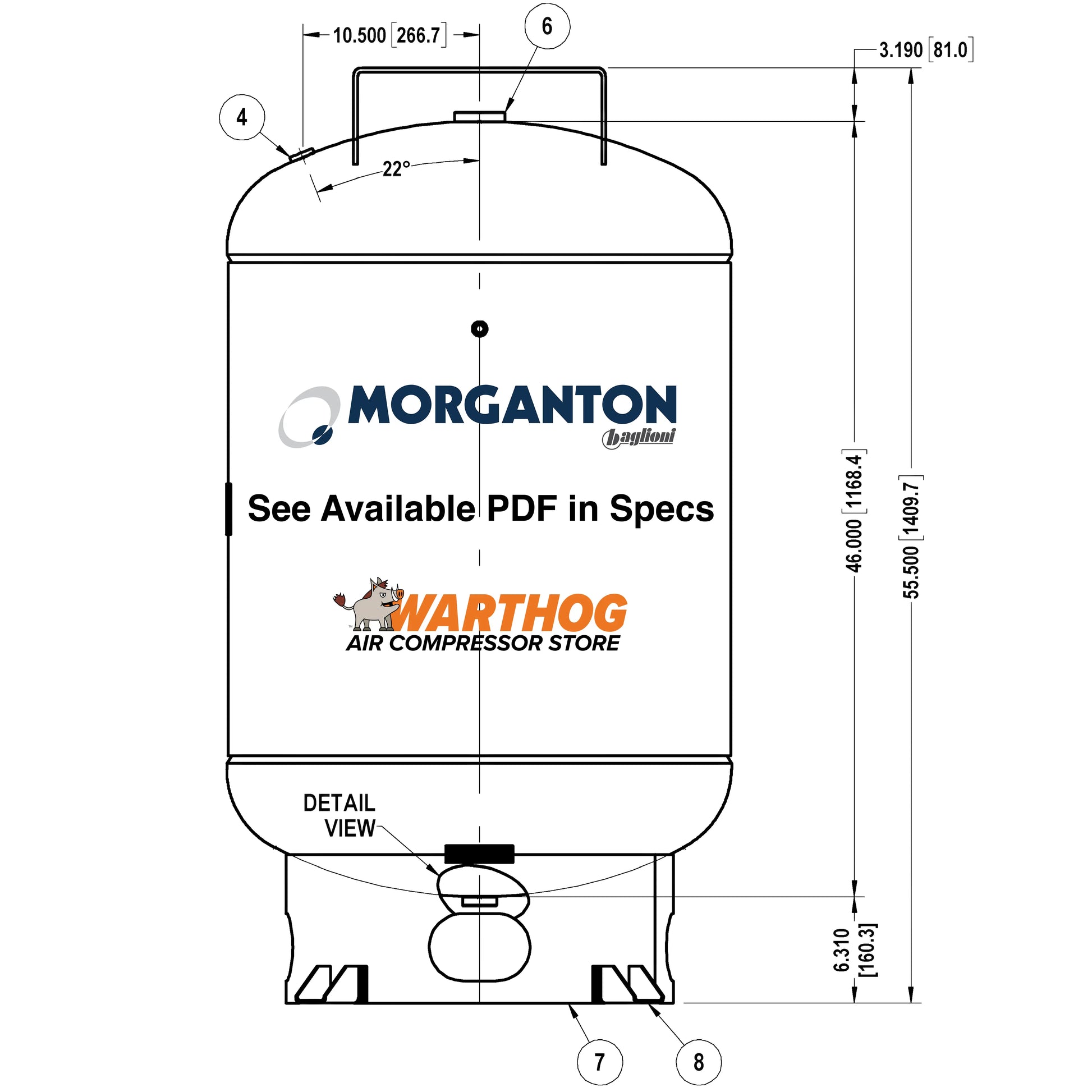 120 Gallon 200 PSI Vertical Air Tank with Base ring+Top plate by Morganton | VES04766 Morganton