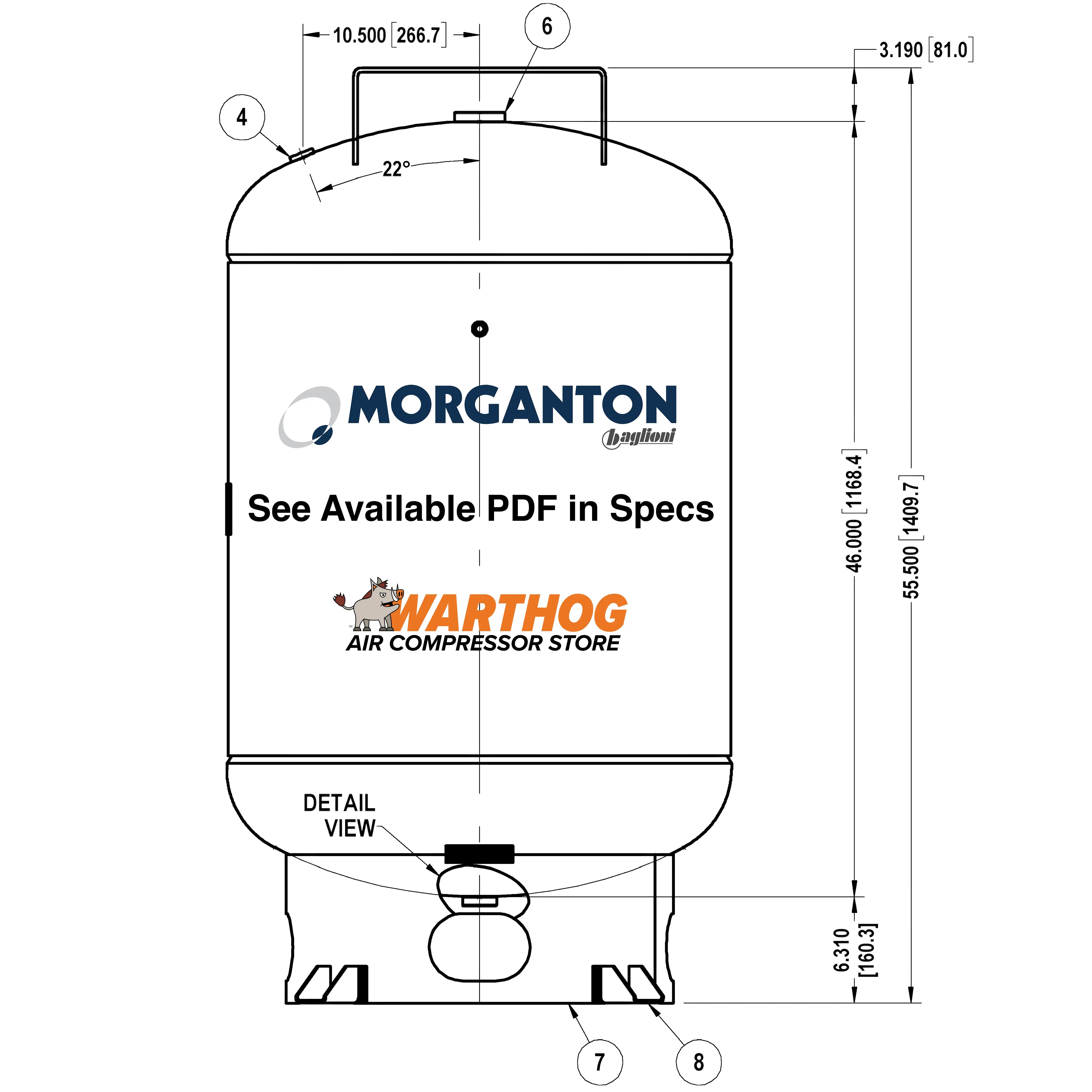 120 Gallon 200 PSI Vertical Air Tank with Base ring+Top plate by Morganton | VES04766 Morganton