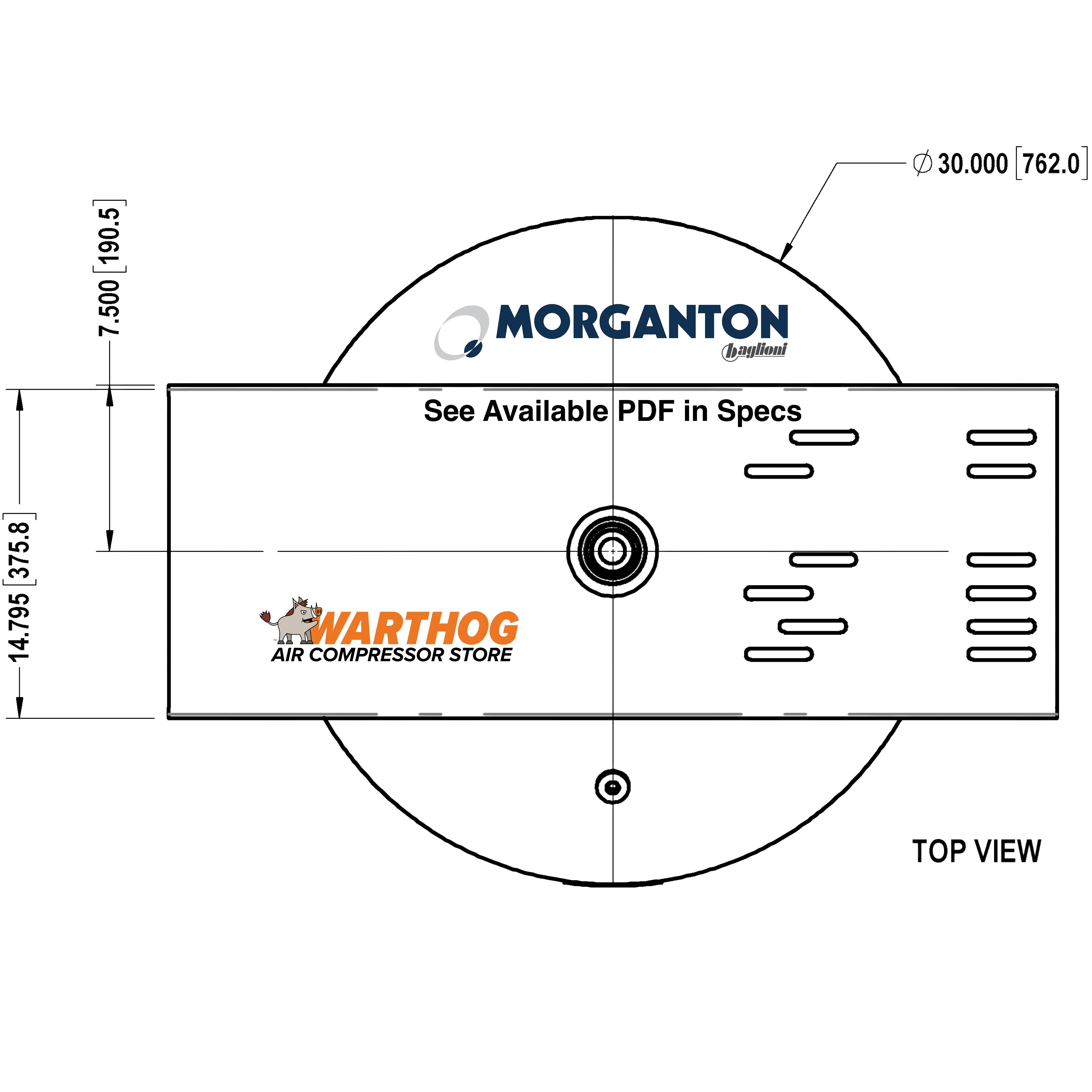 120 Gallon 200 PSI Vertical Air Tank with Base ring+Top plate by Morganton | VES04766 Morganton