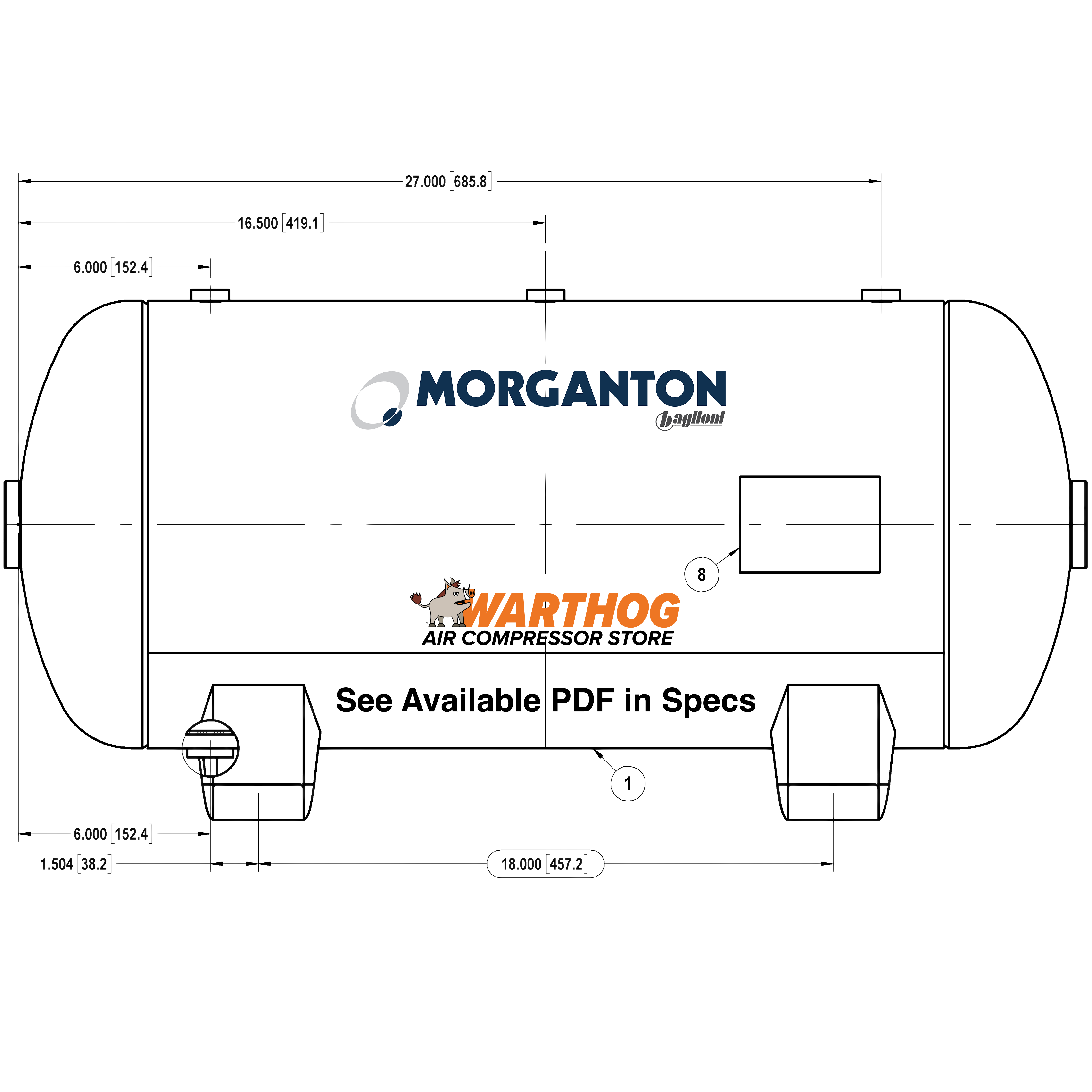 20 Gallon 200 PSI Horizontal Air Tank with Feet by Morganton | VES04770